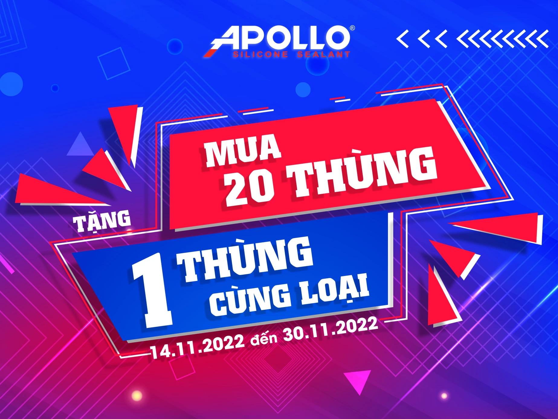 Thông báo chương trình khuyến mãi Apollo Silicone: Mua 20 thùng tặng 1 thùng cùng loại từ ngày 14.11 đến 30.11.2022