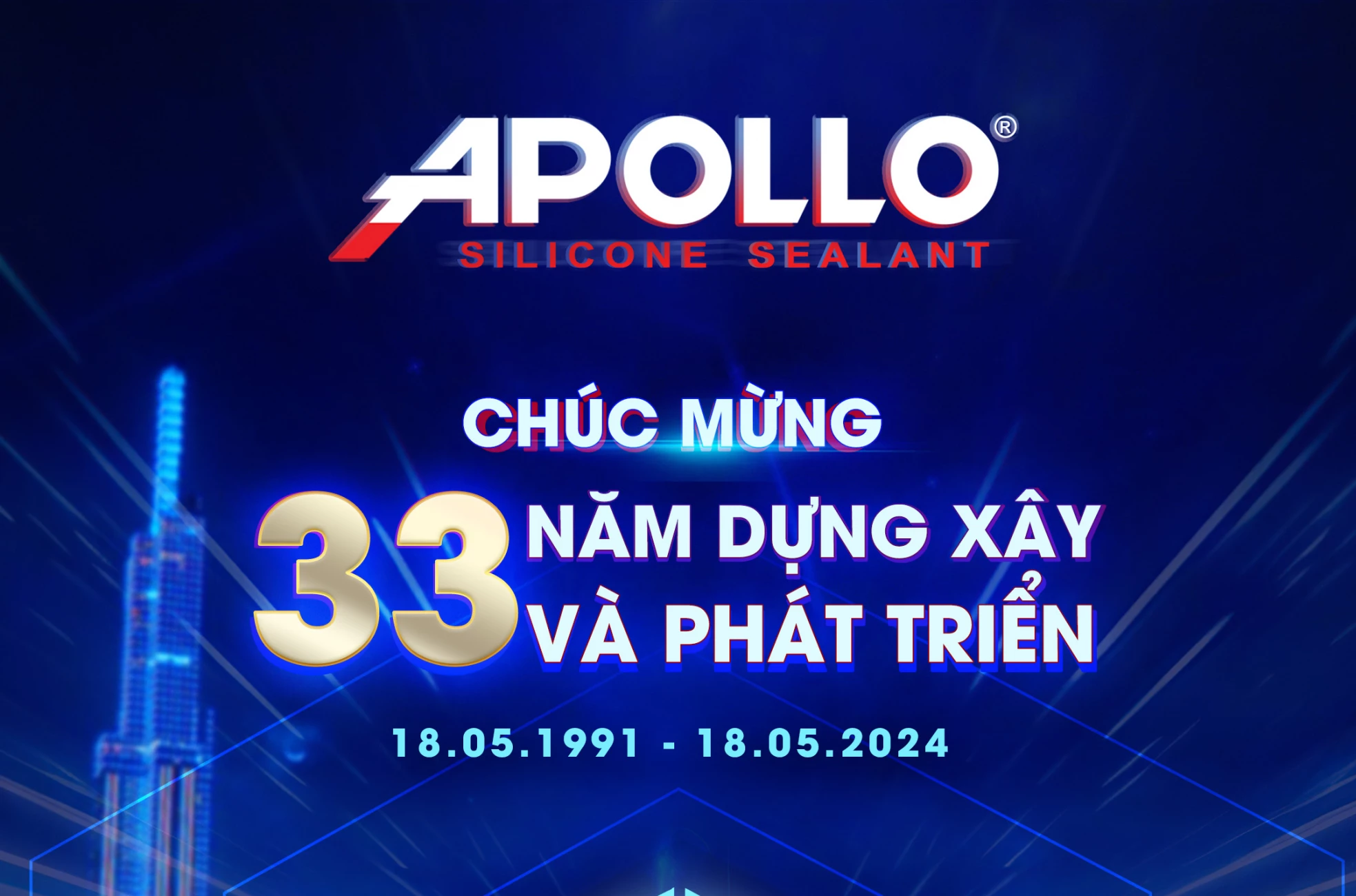 APOLLO SILCIONE CHÚC MỪNG 33 NĂM THÀNH LẬP HIỆP HỘI SACA - XÂY NỀN MÓNG 1991 - 18.05 - 2024 DỰNG TƯƠNG LAI