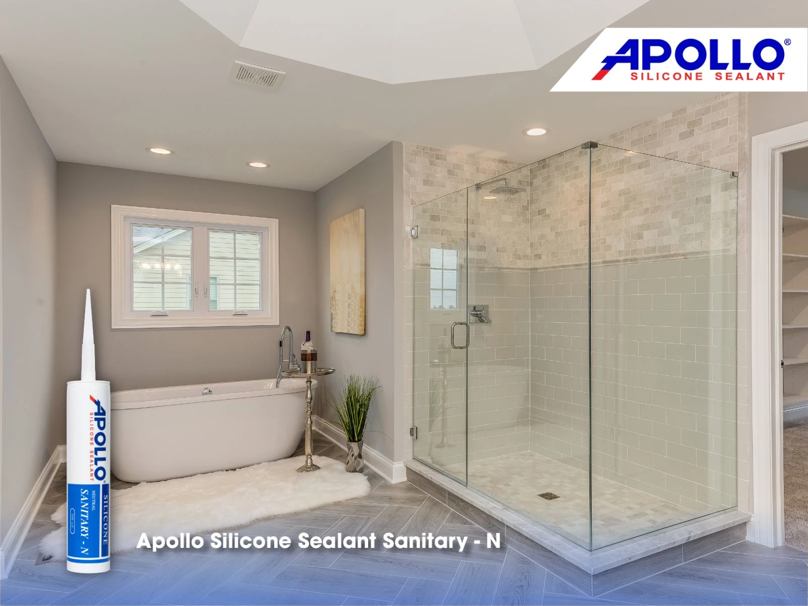 Thi công trám vách kính với keo Apollo Sanitary - N giúp tạo tính thẩm mỹ cho cửa kính nhà tắm.