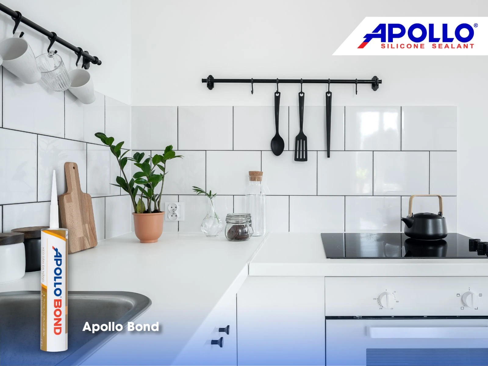 Apollo Bond giúp việc ốp gạch tường bếp nhanh chóng, đơn giản hơn bao giờ hết