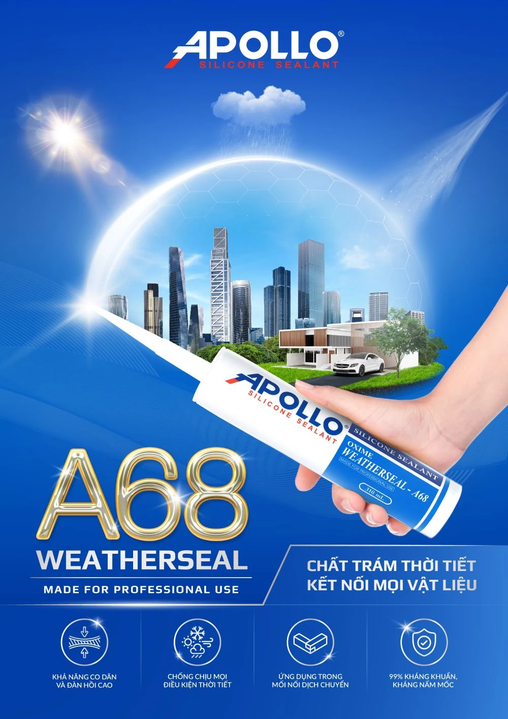 Chất trám thời tiết chuyên dụng Apollo Weatherseal - A68 là giải pháp thi công hoàn hảo cho công trình ngoài trời bền đẹp, vững chắc