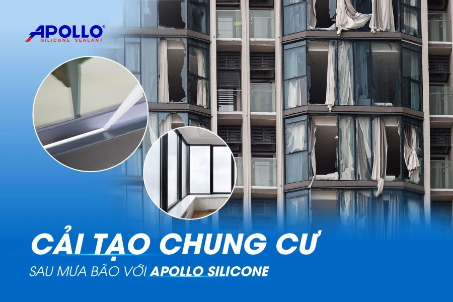 Cải tạo chung cư hư hại sau mưa bão với keo silicone Apollo