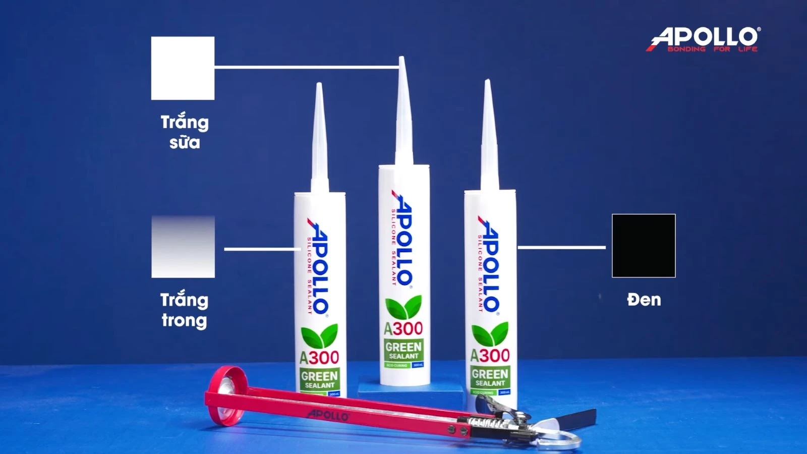 Apollo Green Silicone Sealant A300 sở hữu hệ màu thông dụng, phù hợp với đa dạng ứng dụng thi công