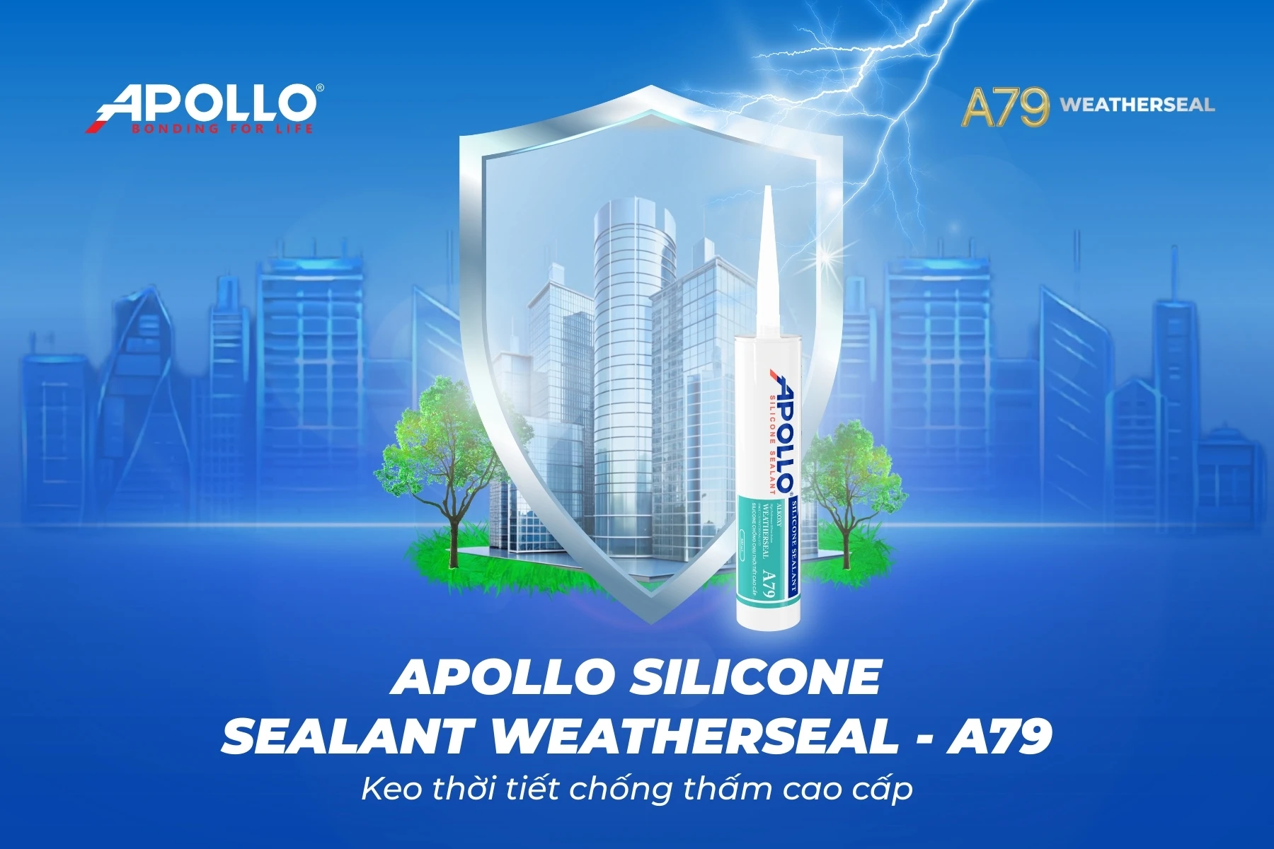 Siêu phẩm keo Apollo Silicone Sealant Weatherseal - A79 dành cho ứng dụng chống thấm cao cấp