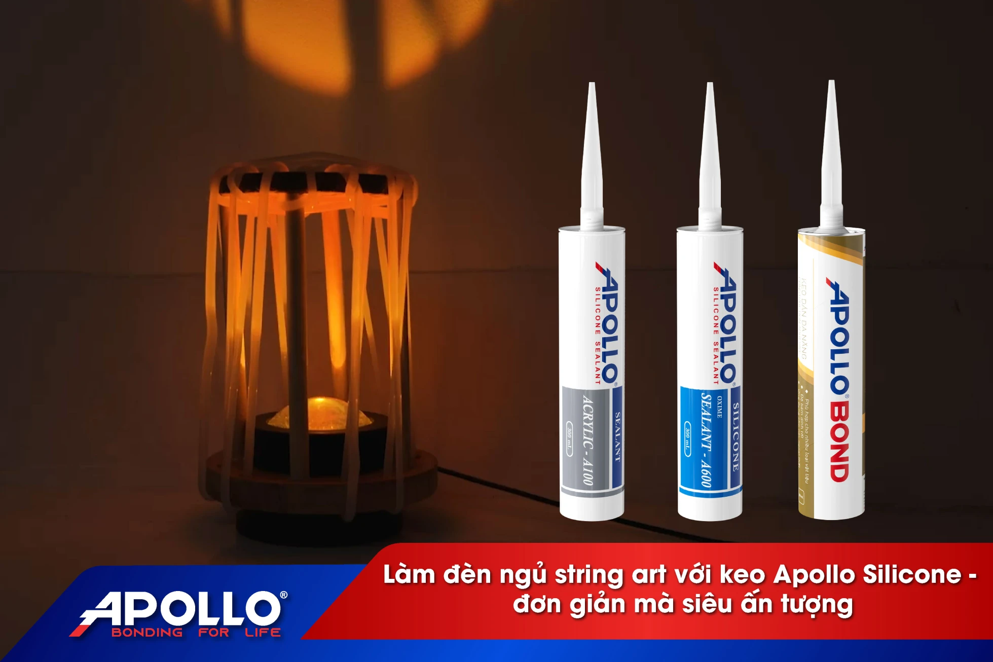 Làm đèn ngủ string art với keo Apollo® – đơn giản mà siêu ấn tượng