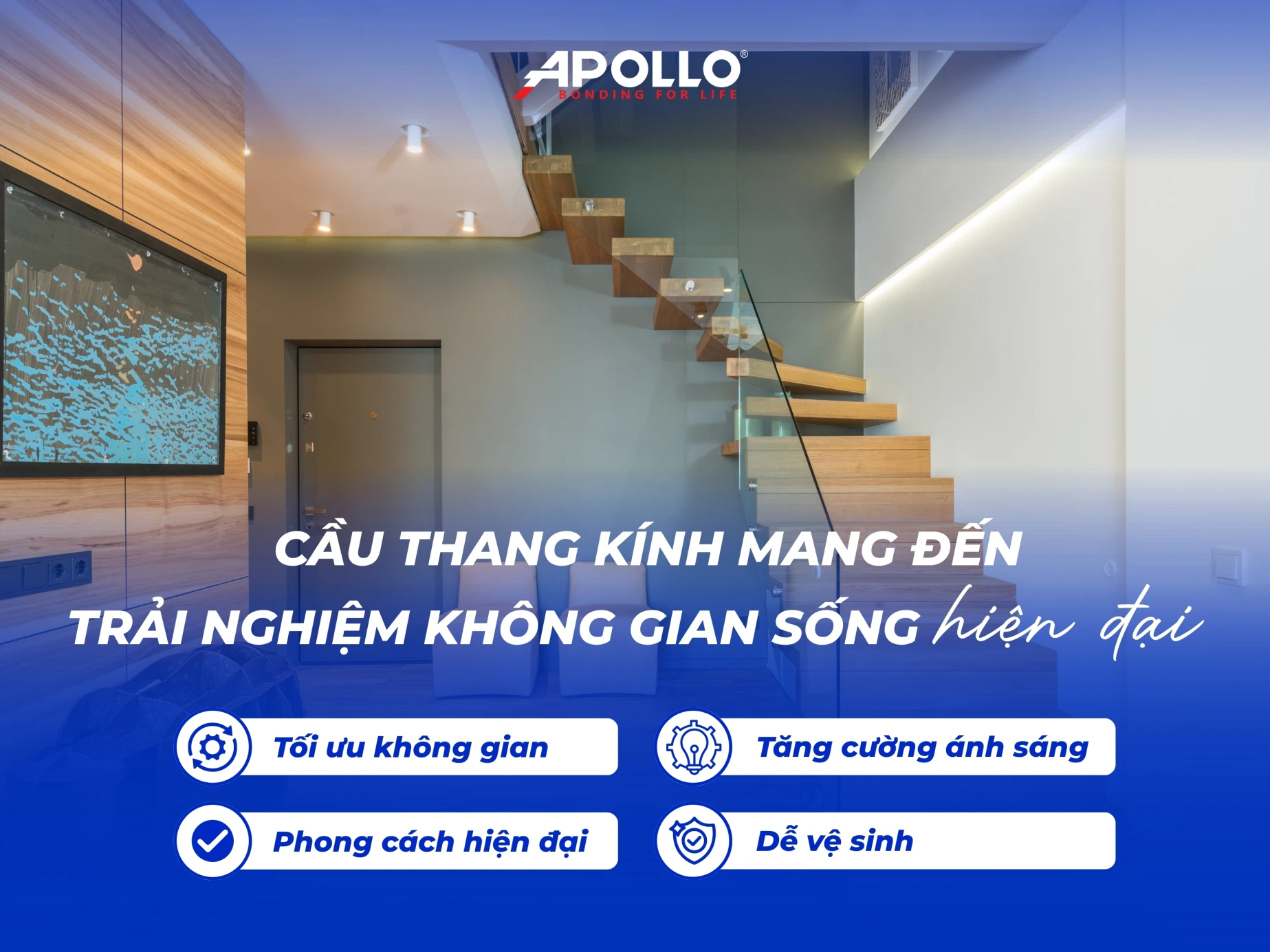 Cầu thang kính mang đến trải nghiệm không gian sống hiện đại