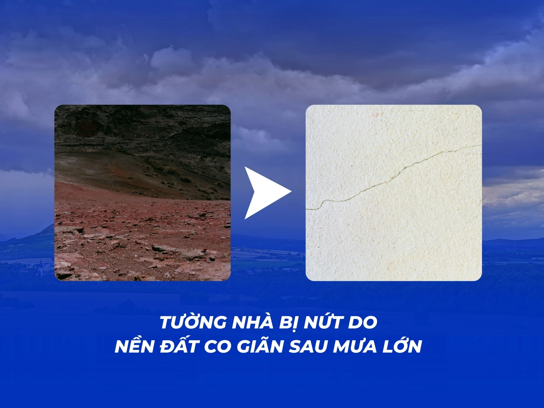 tường nhà bị nứt do nền đát co giãn sau mưa lớn