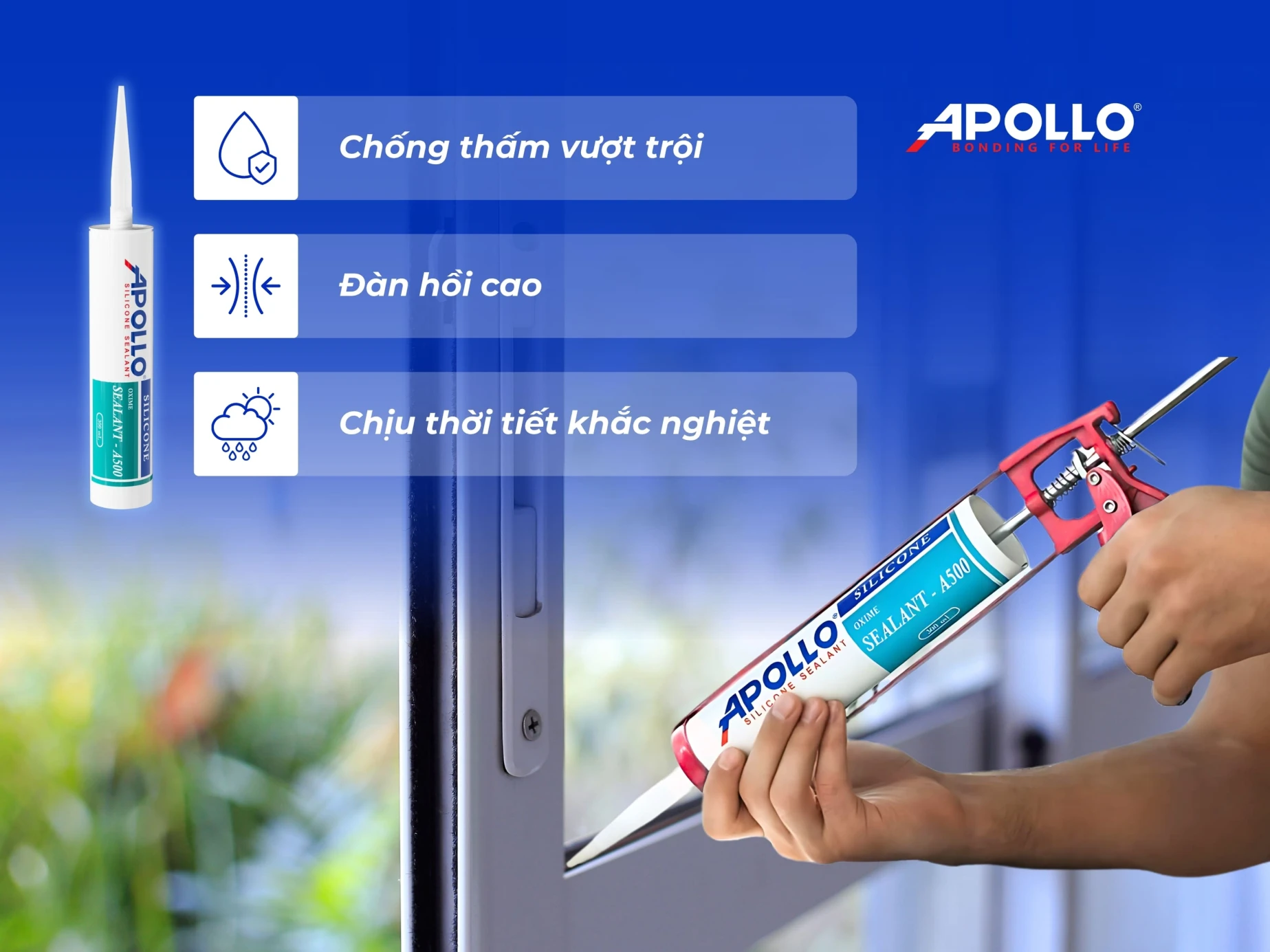 Keo Apollo Silicone Sealant A500 chống thấm, giữ mối nối bền chắc