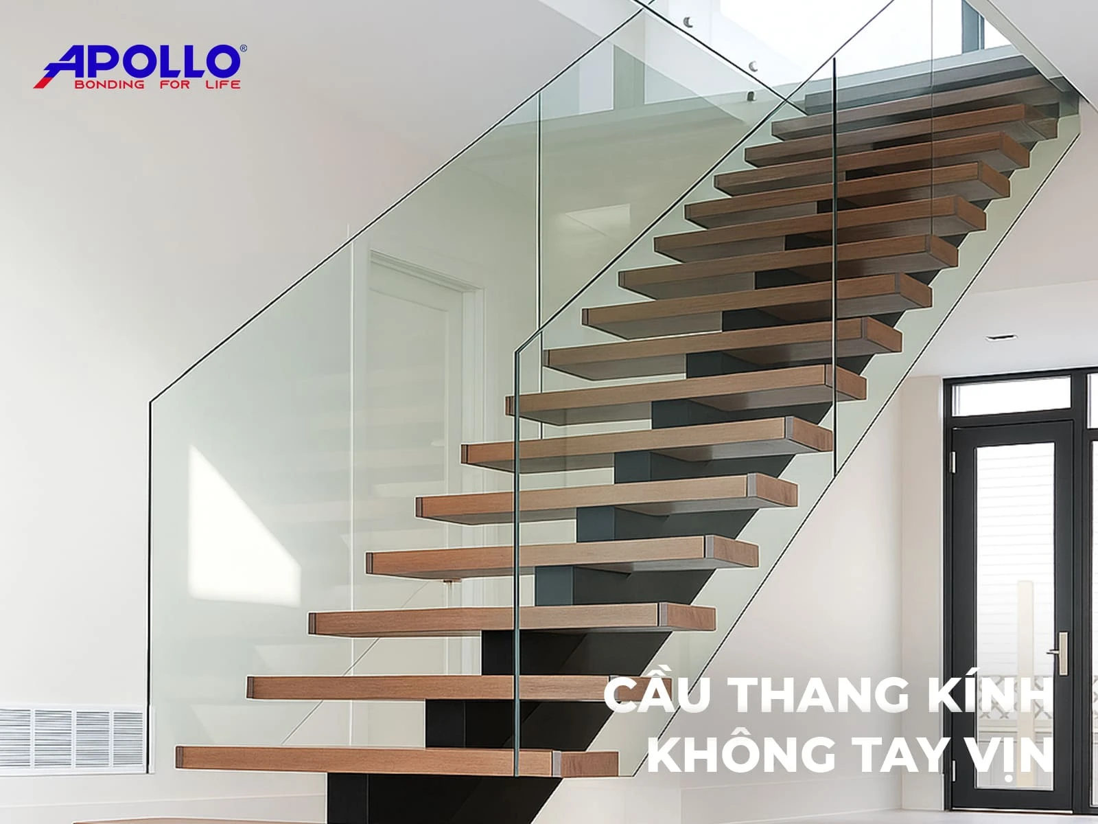 Hình ảnh cầu thang kính không tay vịn