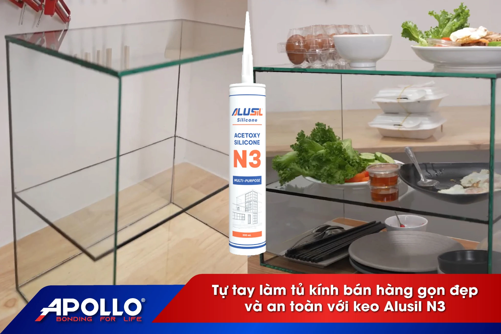 Cách tự làm tủ kính bán hàng gọn đẹp và an toàn với keo Alusil N3