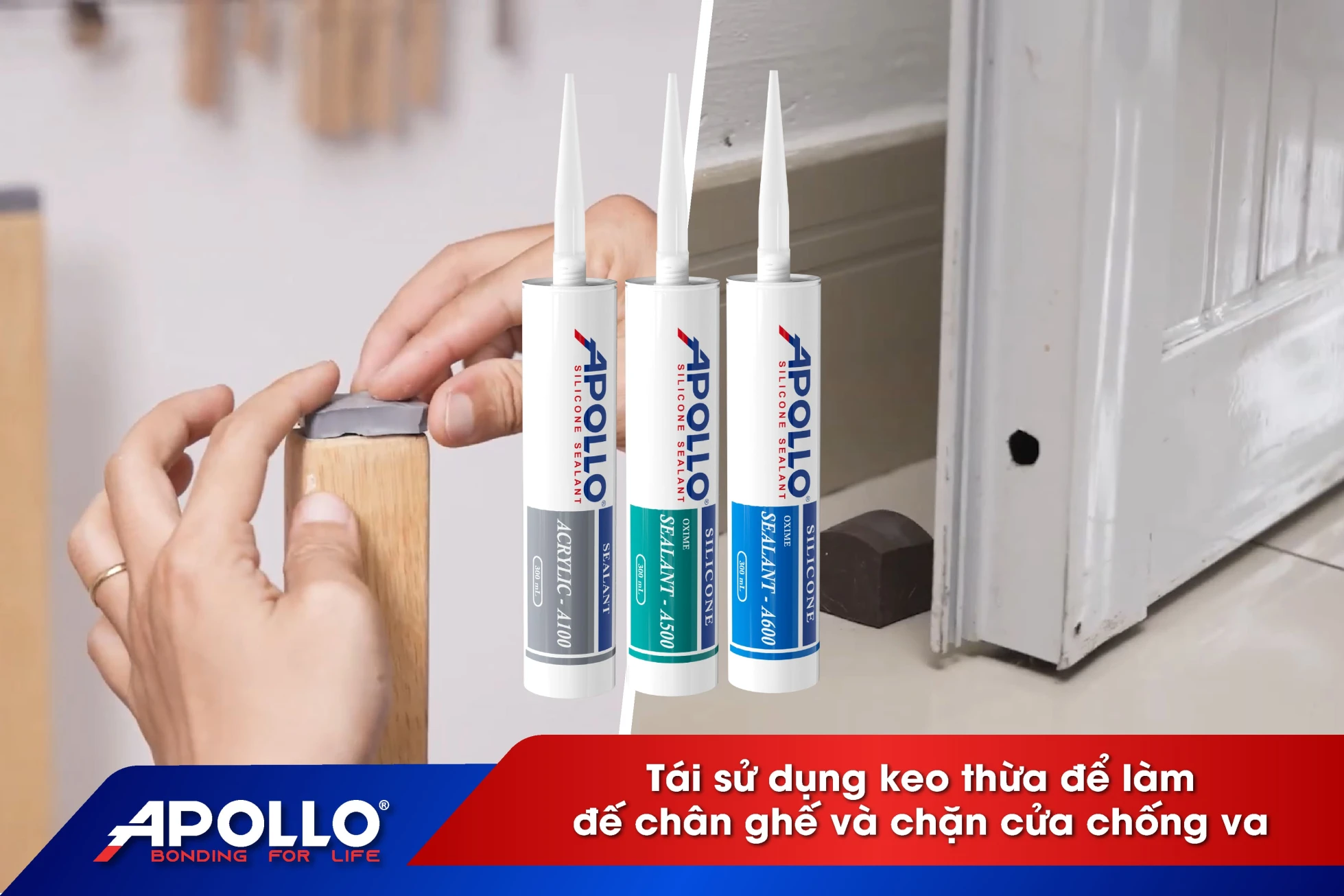 hướng dẫn cách tái sử dụng keo silicon thừa làm đế chân ghế và chặn cửa chống va đập