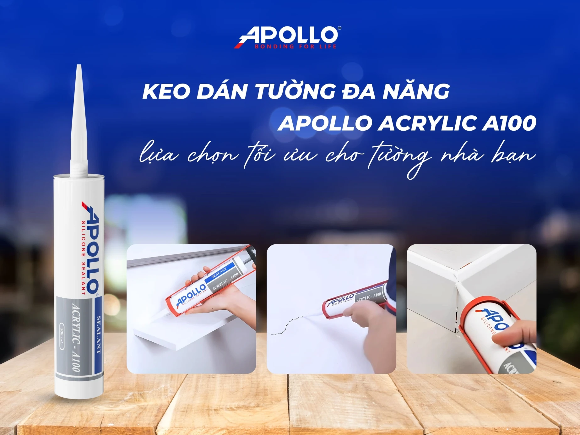 Bề mặt tường mịn màng sau khi được trám bằng keo trám tường đa năng Apollo Acrylic A100