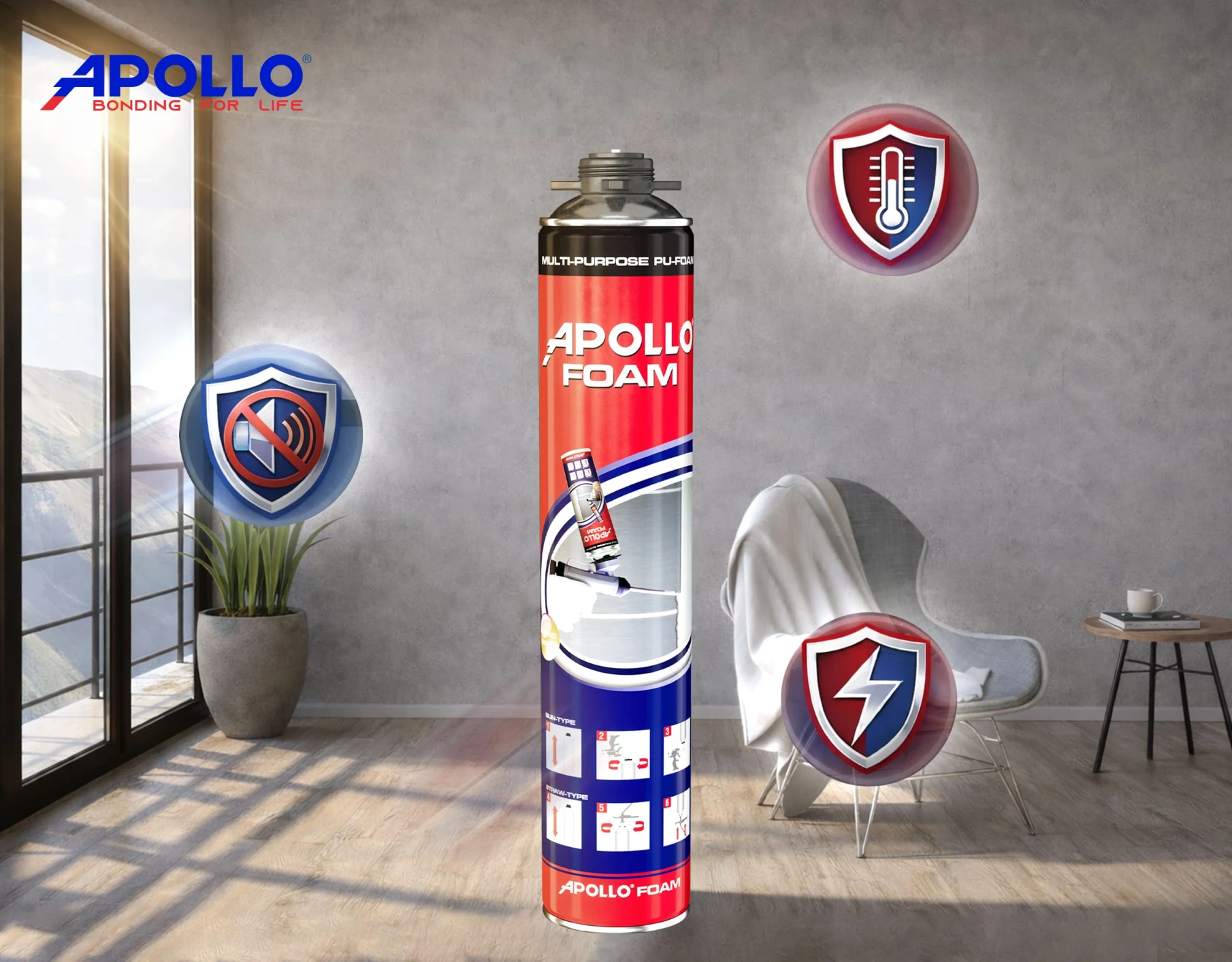Keo bọt nở Apollo giúp cách âm, cách nhiệt, cách điện, tạo cấu trúc tổng thể vững chắc cho công trình