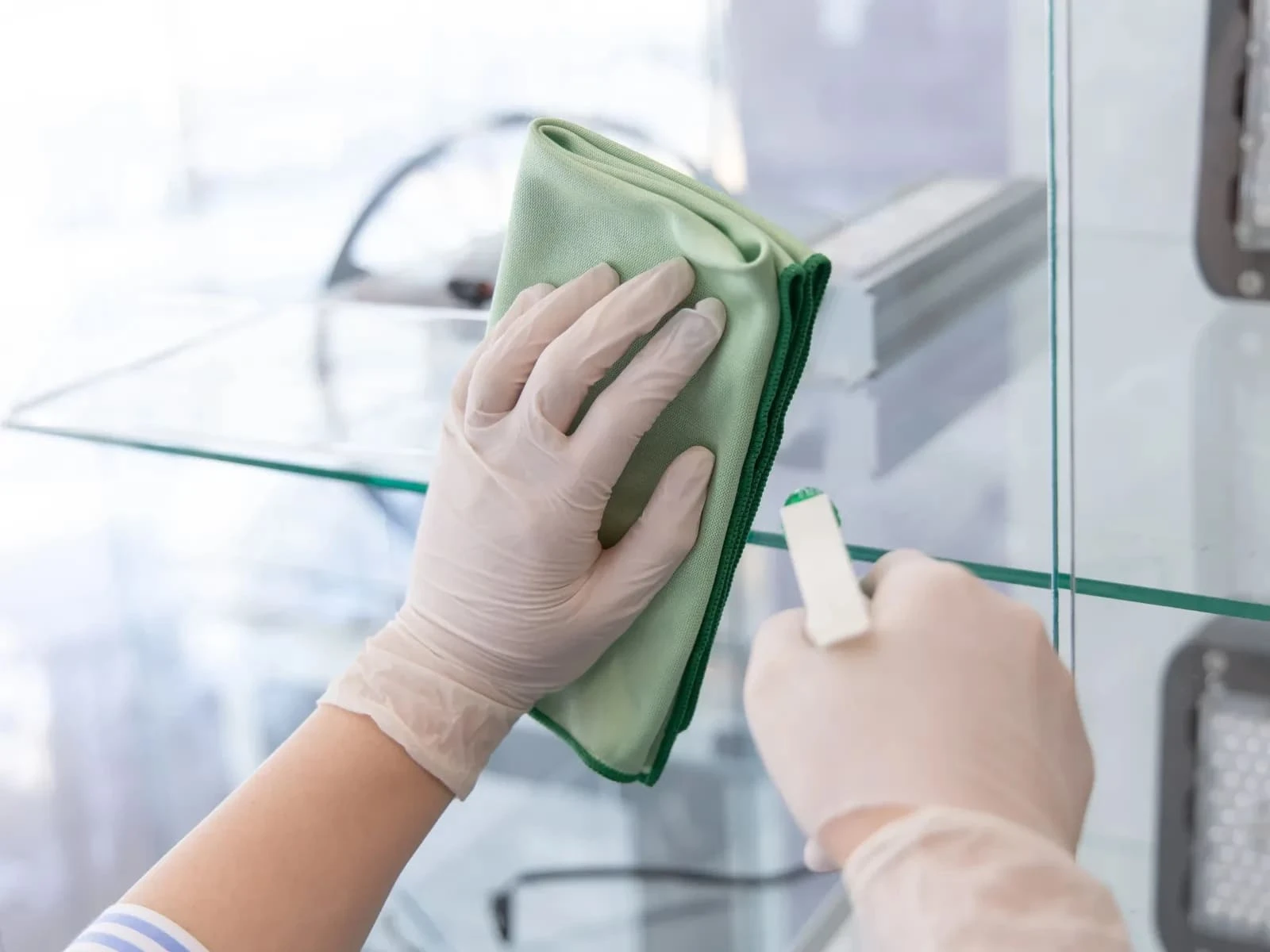 Sử dụng khăn mềm chà nhẹ theo hình xoắn tròn để loại bỏ hết keo thừa