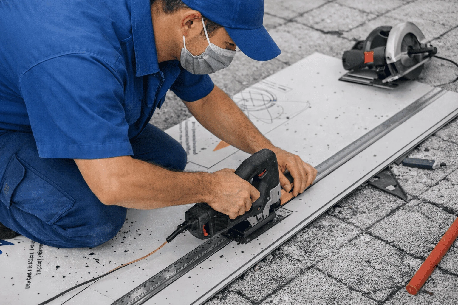 Thợ đo và cắt tấm Alu theo kích thước thiết kế