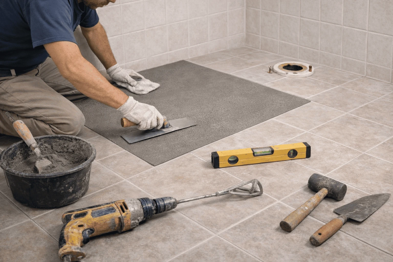 Làm phẳng vị trí lắp đặt bồn cầu bệt