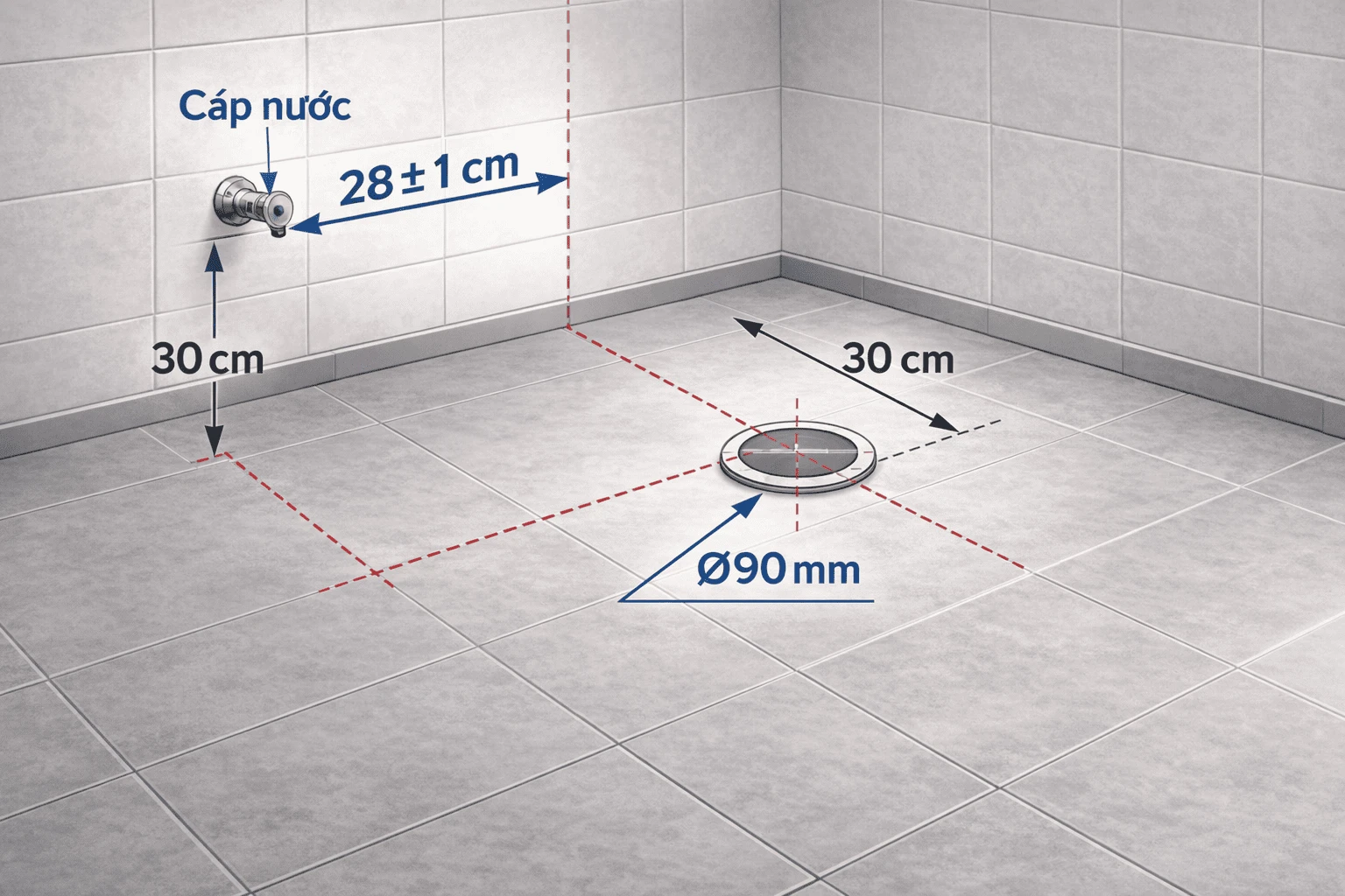 Đánh dấu vị trí lắp đặt bồn cầu