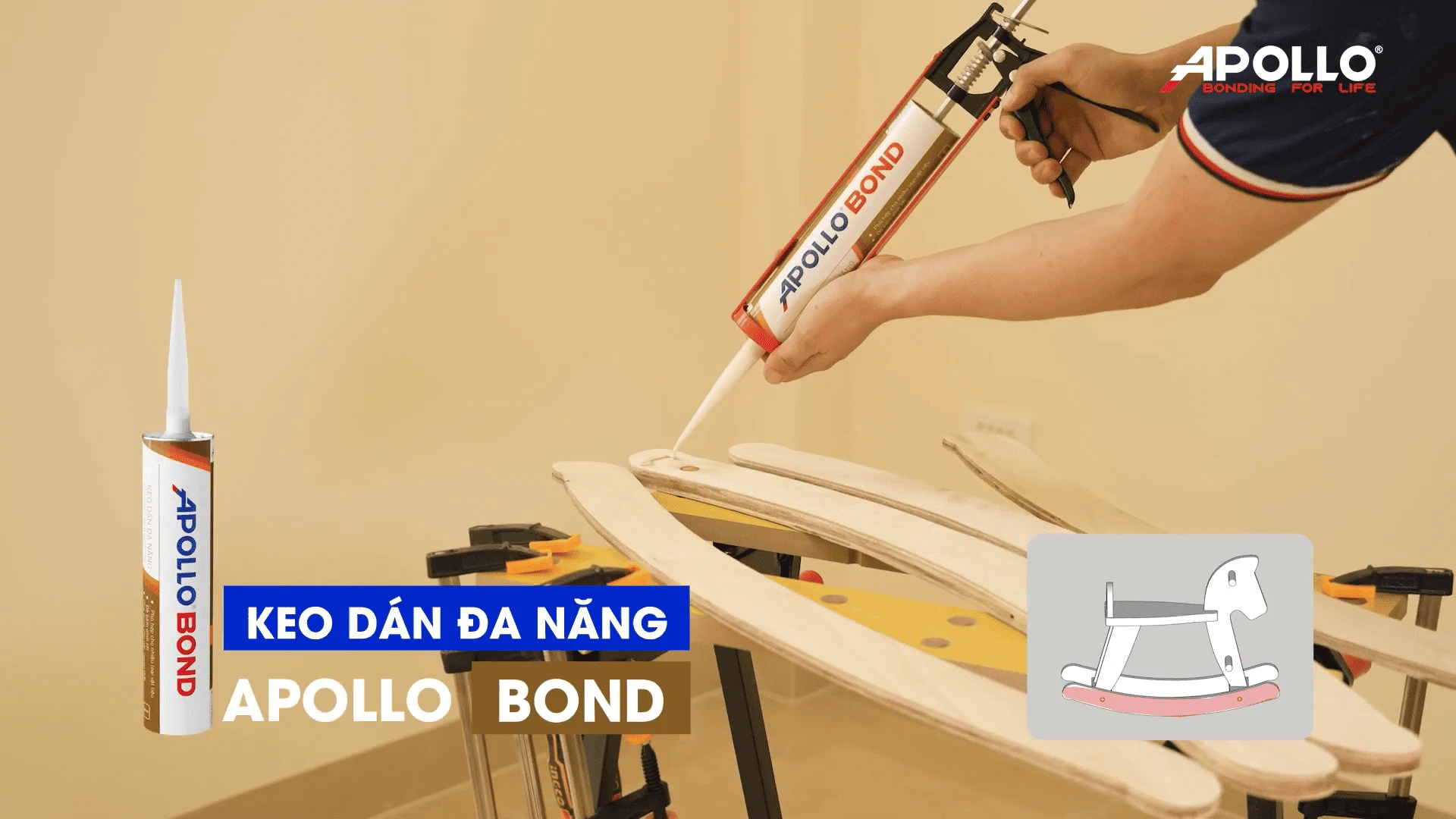 Keo Apollo Bond là lựa chọn hàng đầu khi dán bề mặt gỗ với khả năng bám dính siêu chắc, khô nhanh và kháng nước tốt