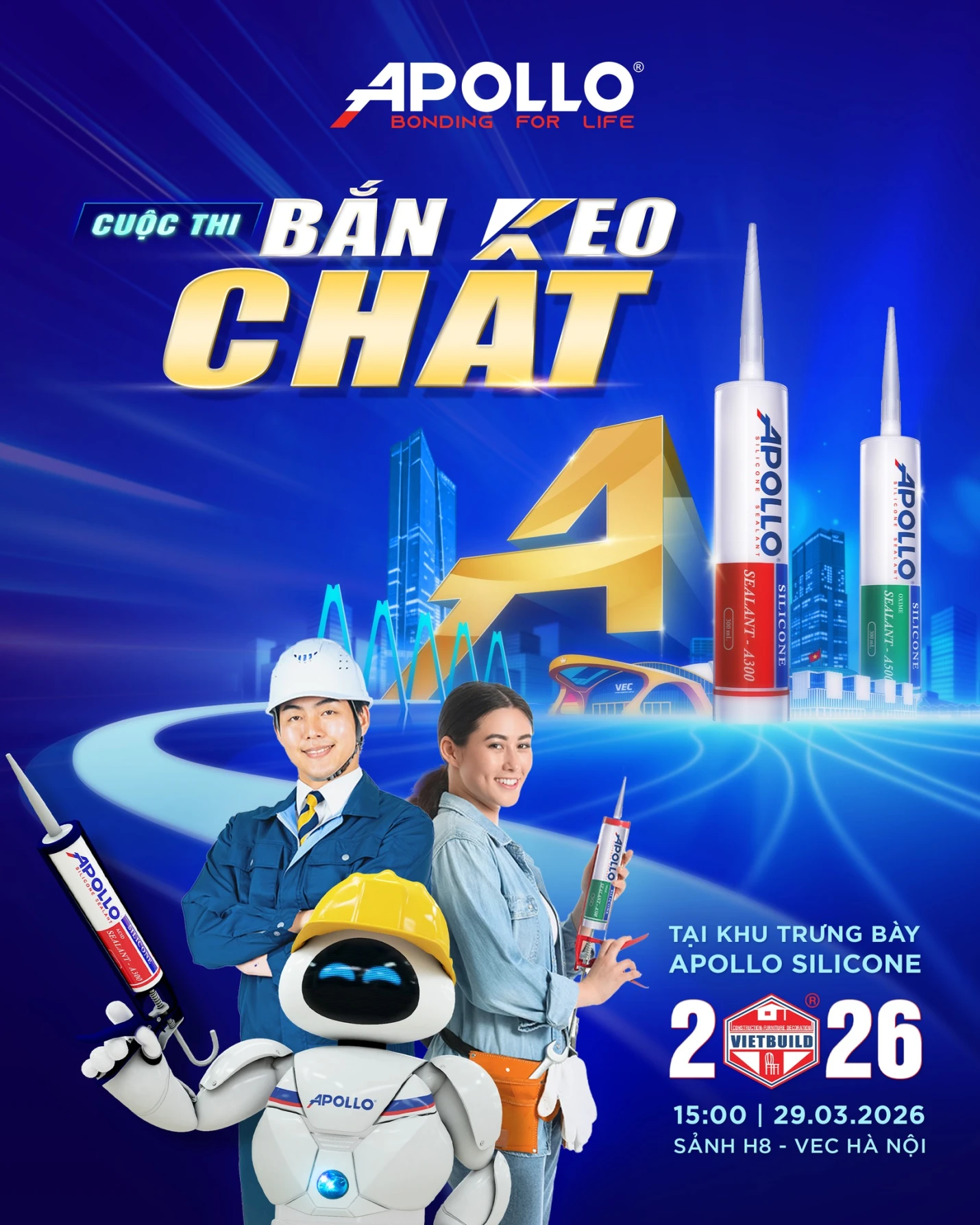Cuộc thi bắn keo chất như Apollo được tổ chức tại Vietbuild Hà Nội 2026