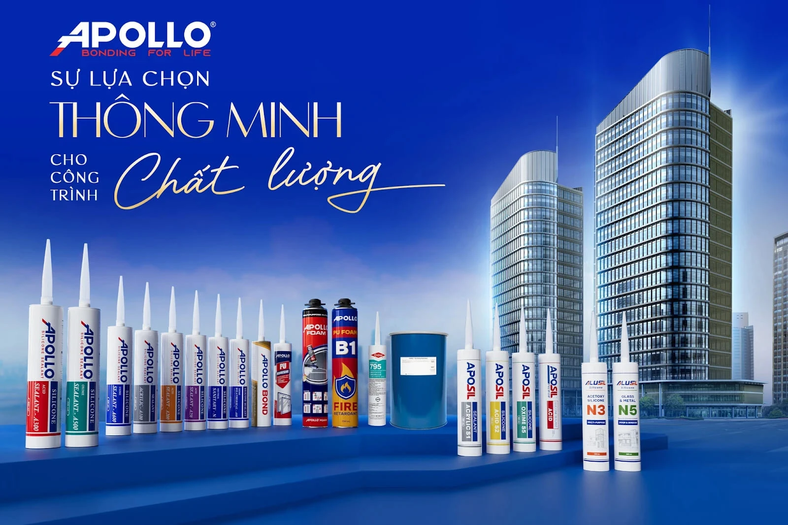 Hệ sinh thái sản phẩm Apollo Silicone đều được đảm bảo chất lượng cao cấp, góp phần kiến tạo công trình bền vững