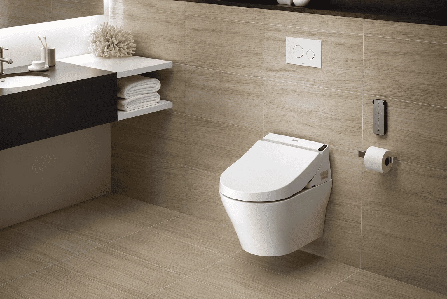 Bồn cầu âm tường sau khi hoàn thiện lắp đặt