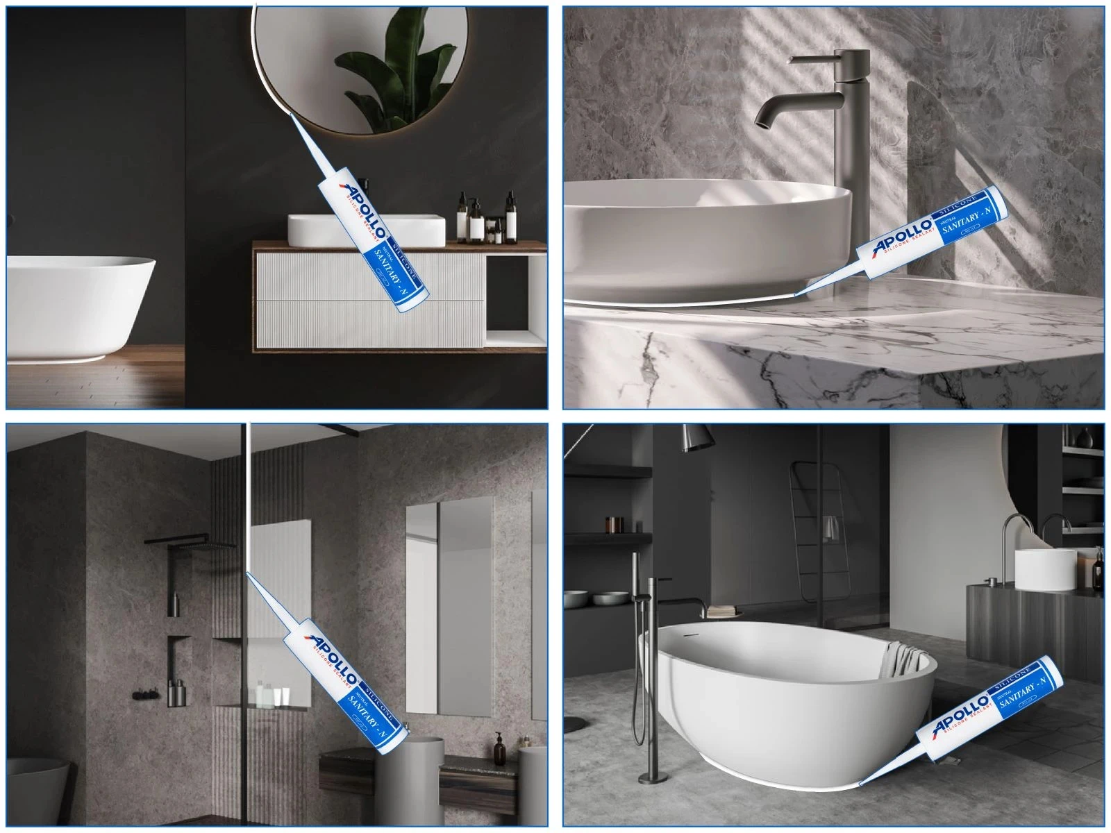 Apollo Silicone Sanitary-N là keo silicone trung tính được phát triển chuyên dụng cho khu vực nhà tắm và nhà vệ sinh, tích hợp công nghệ vi sinh chống nấm mốc tiên tiến