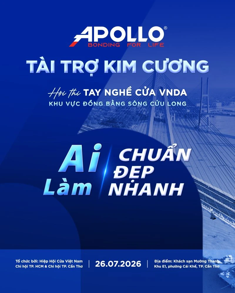Apollo Silicone - Nhà tài trợ kim cương tại Hội thi Tay nghề Cửa VNDA khu vực Đồng bằng Sông Cửu Long 2026