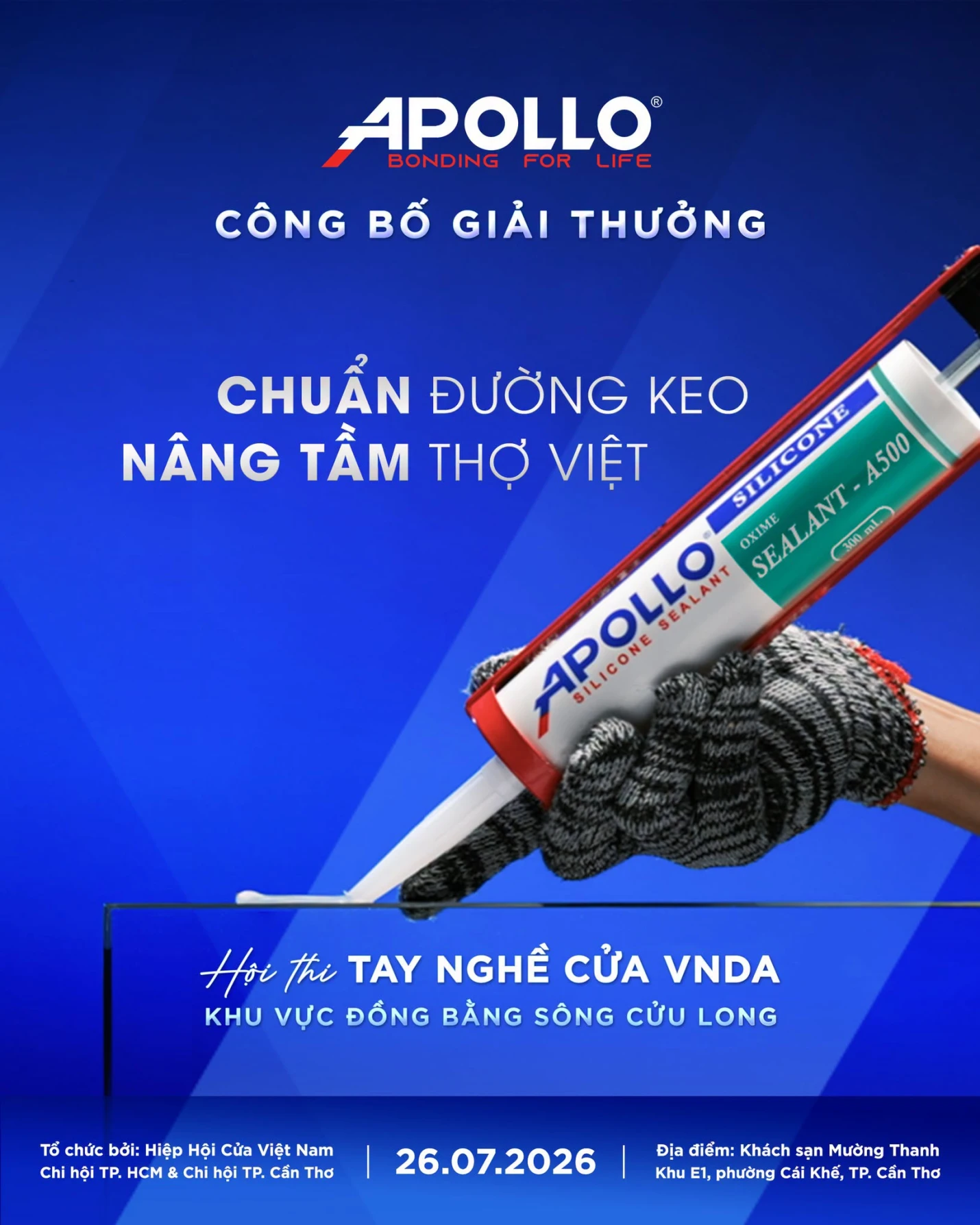 Apollo Silicone công bố giải “CHUẨN ĐƯỜNG KEO - CHẤT TAY NGHỀ” nhằm tôn vinh những thao tác thi công keo silicone đúng chuẩn kỹ thuật