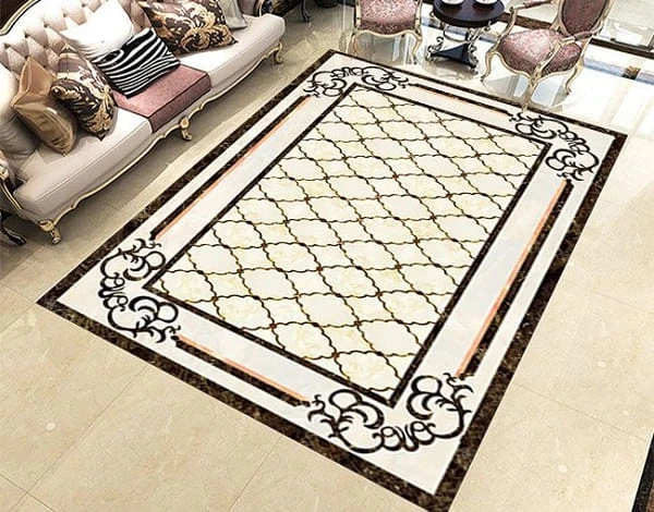 Gạch thảm thường có họa tiết đối xứng cổ điển, hoàng gia hoặc hiện đại. Chúng được chọn để tạo điểm nhấn nghệ thuật lớn ở khu vực trung tâm nhà