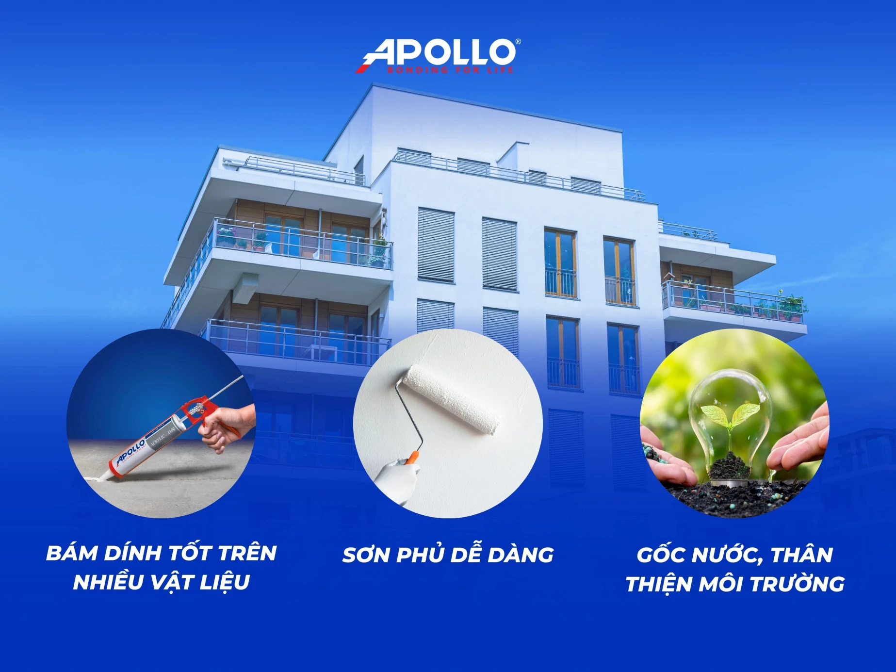 Chuyên gia tường nhà Apollo Acrylic A100 là giải pháp dễ sử dụng, với khả năng bám dính tốt, giúp xử lý nhanh các vết nứt nhỏ trong nhà