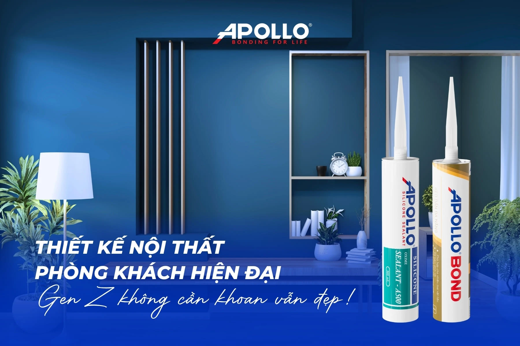 Thiết kế nội thất phòng khách hiện đại không cần khoan vẫn đẹp