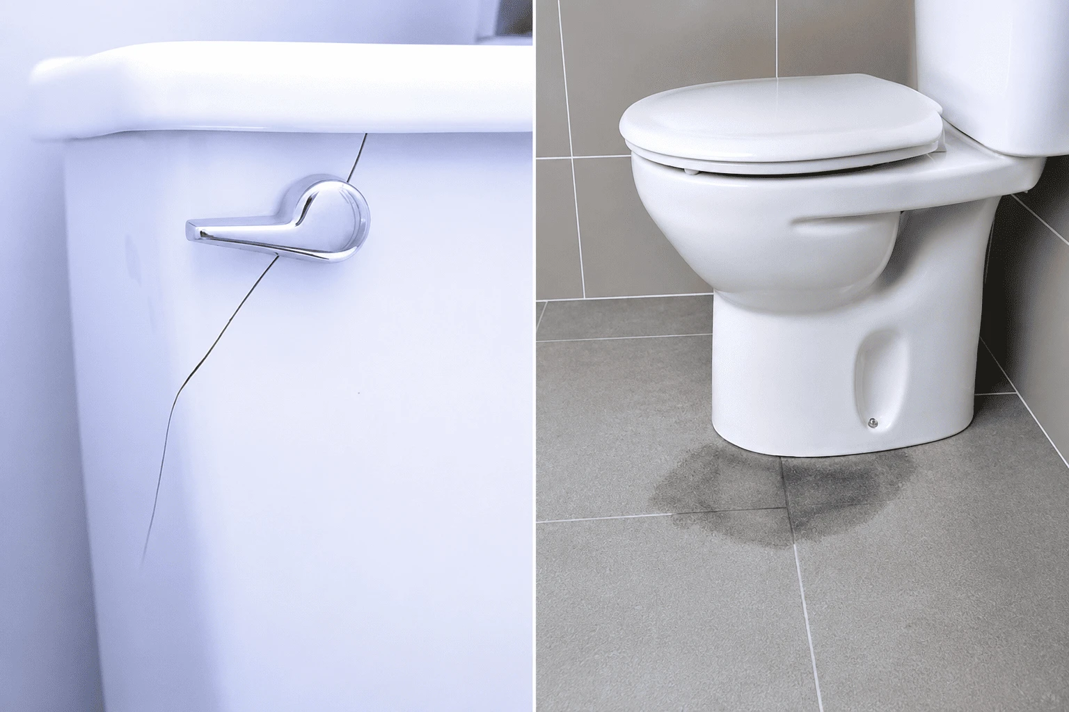 Các vị trí bồn cầu bị nứt thường gặp ở két nước và phần thân gây rò rỉ nước tại chân đế