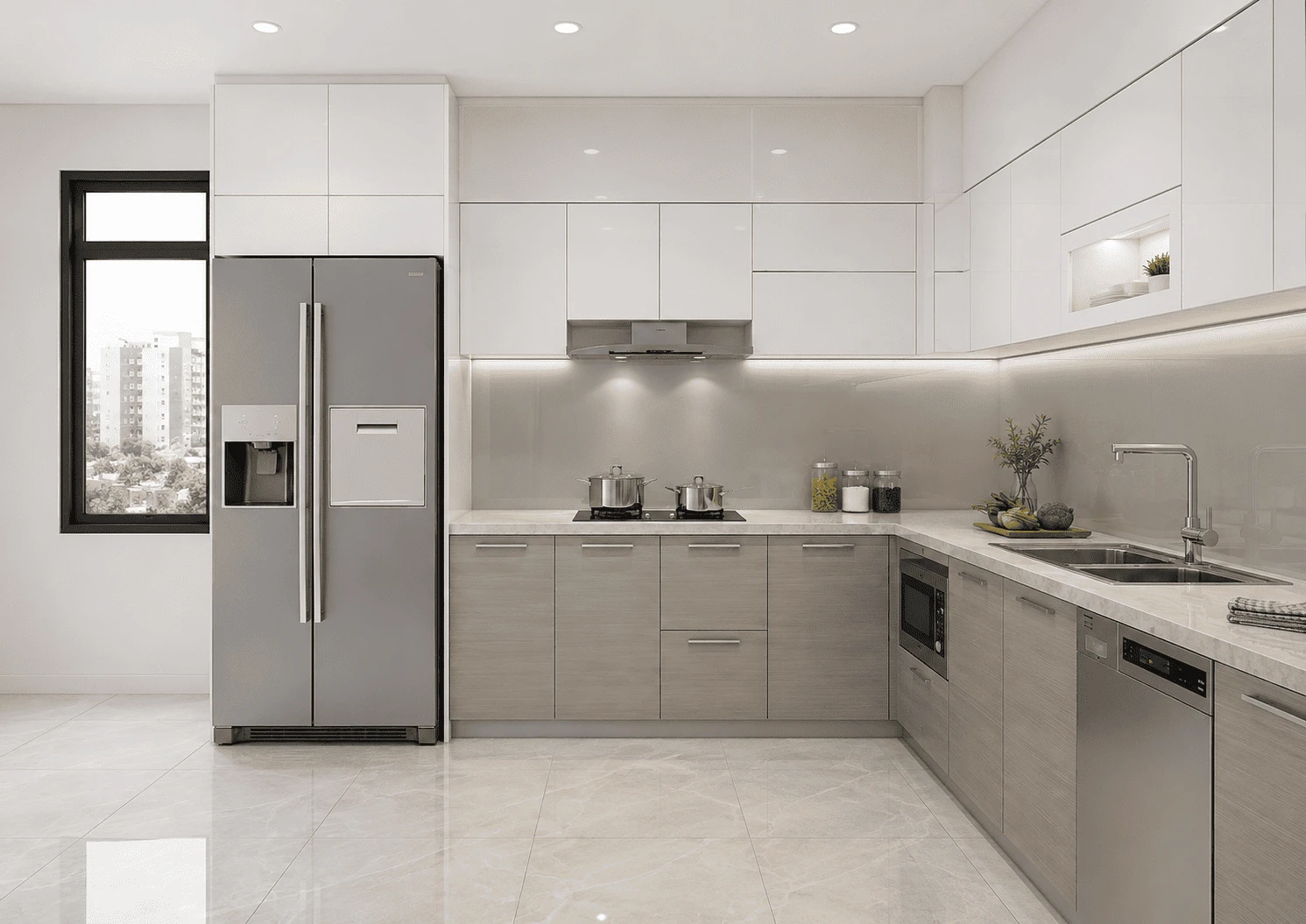 Mẫu kính ốp bếp màu ghi