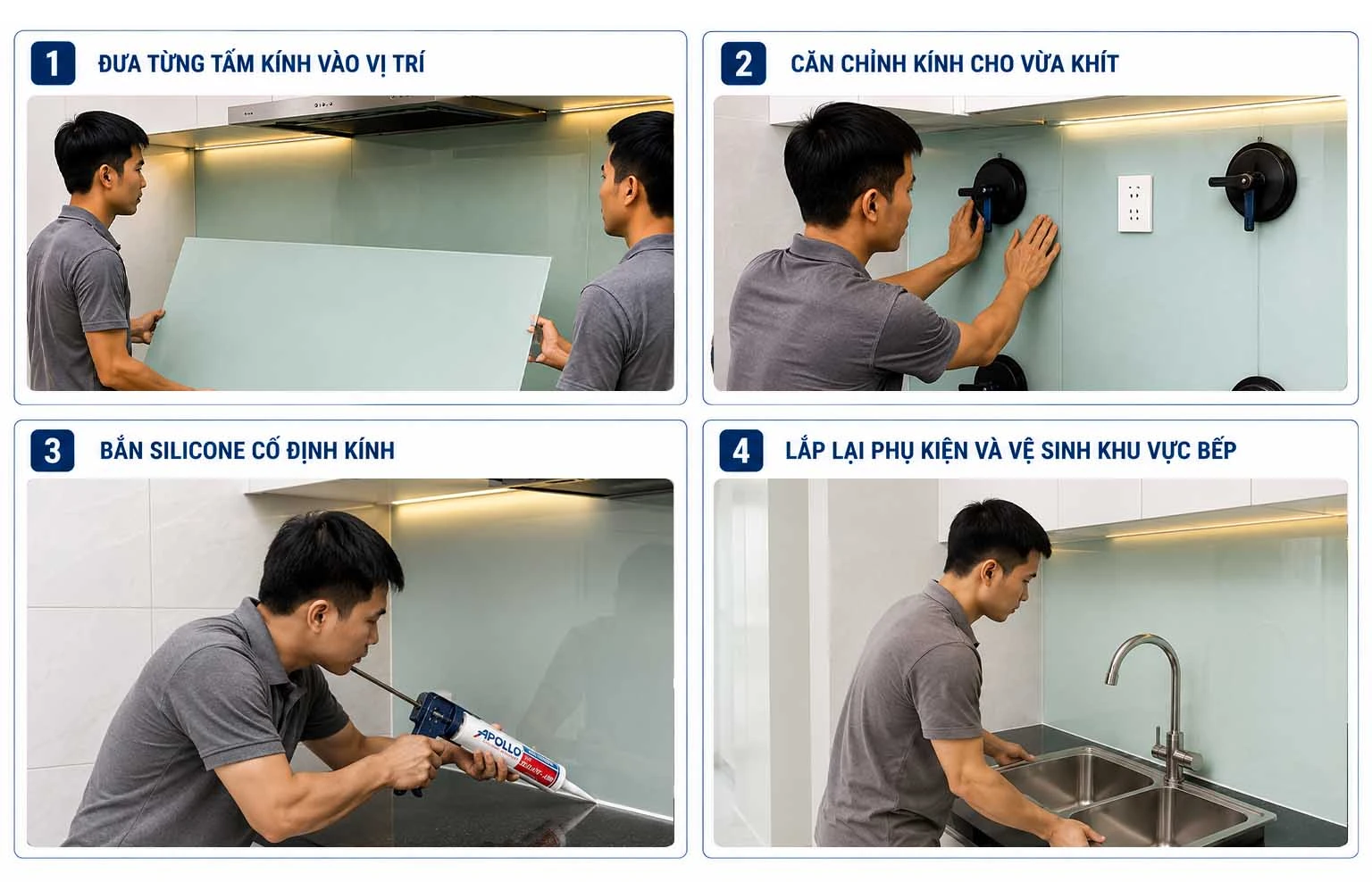 Các bước lắp đặt kính ốp bếp đúng kỹ thuật