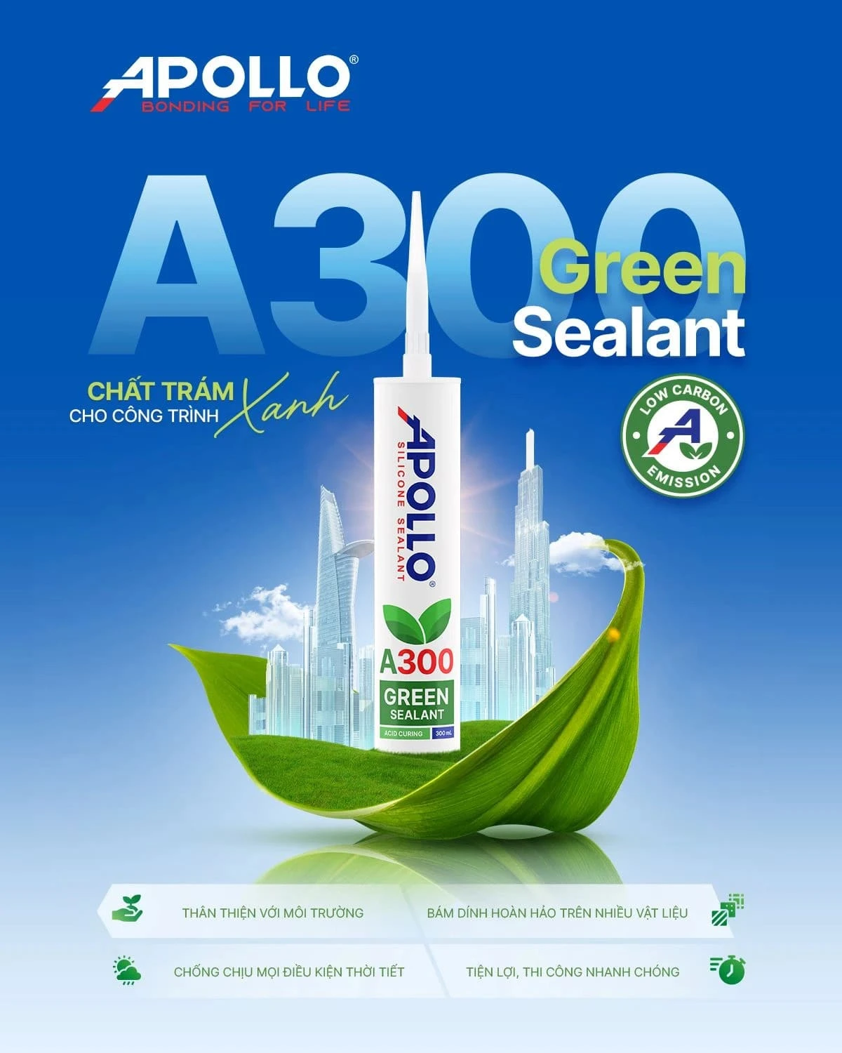 Chất trám xanh Apollo Green Sealant A300 của Apollo Silicone đạt tiêu chuẩn LOTUS