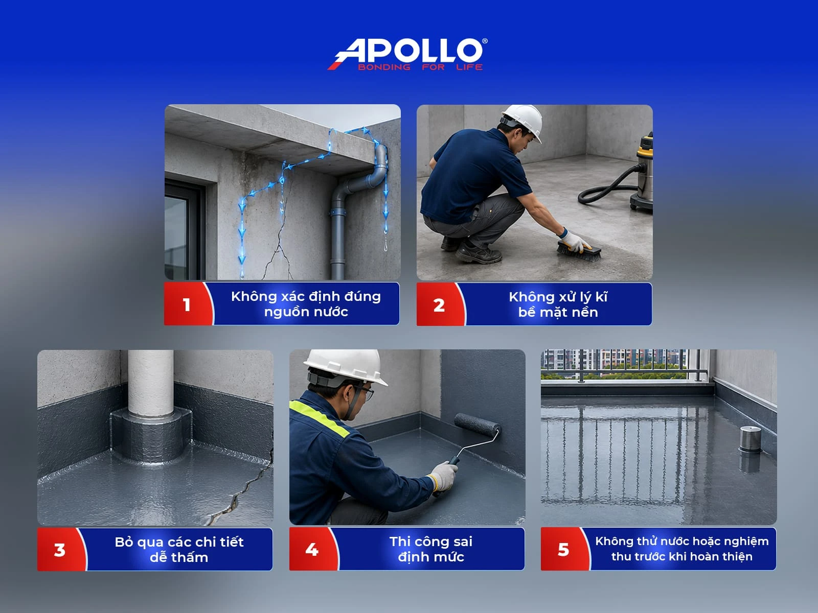 Những lỗi thợ thầu thường gặp phải khi thi công chống thấm thuận và ngược
