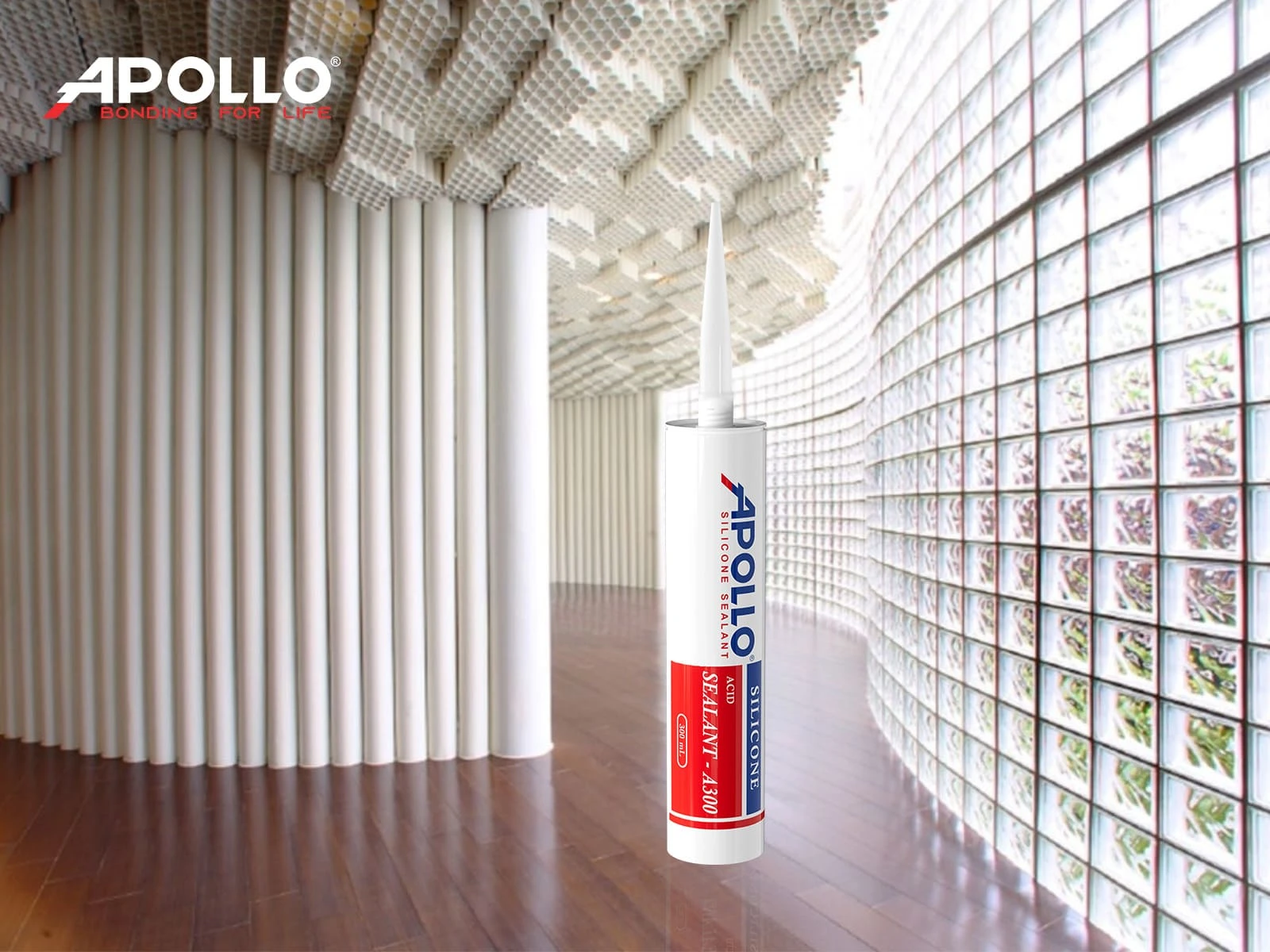 Apollo Silicone A300 giúp tăng độ bền liên kết khi thi công gạch kính lấy sáng, đồng thời đảm bảo tính thẩm mỹ và khả năng chống thấm lâu dài