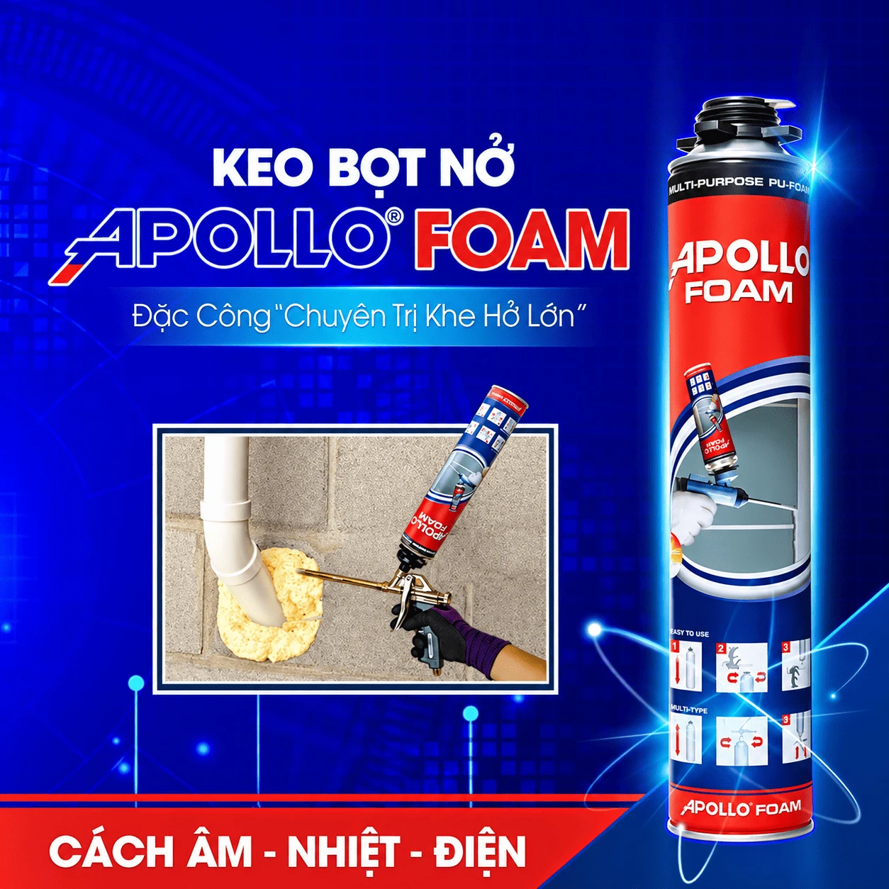 Apollo PU Foam của Apollo Silicone với nhiều ưu điểm giúp khắc phục những khe hở lớn