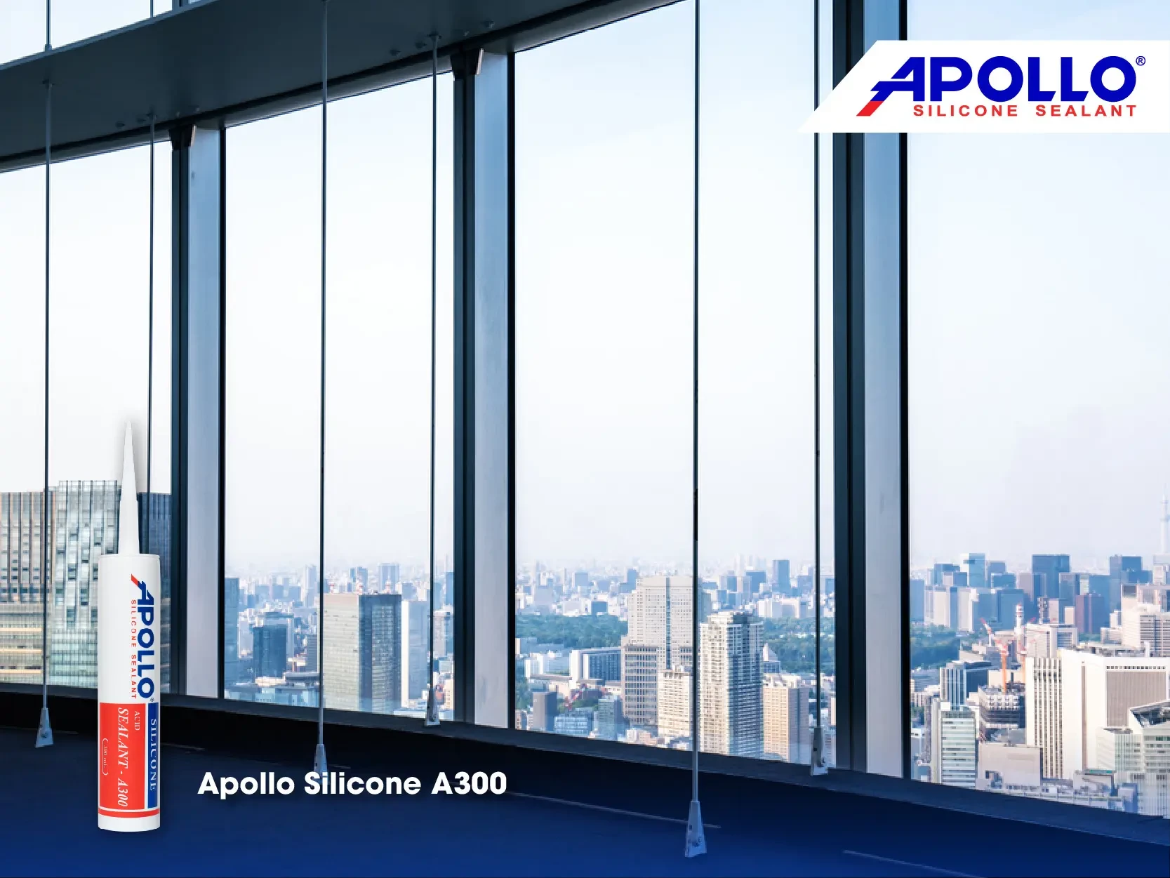 Sản phẩm Apollo Silicone A300 chuyên dùng để thi công bề mặt kính 