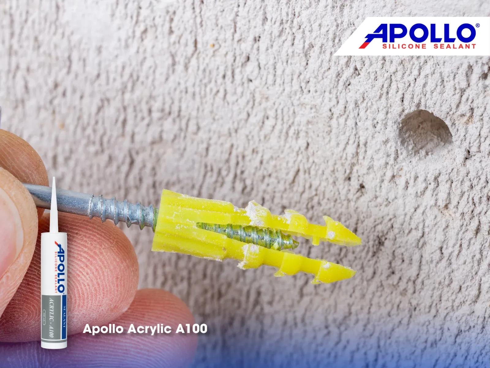 Bạn cần phải lấy tắc kê trong lỗ đinh cũ trước khi trám kín tường để chất keo Apollo Acrylic A100 phát huy tốt nhất khả năng bám dính
