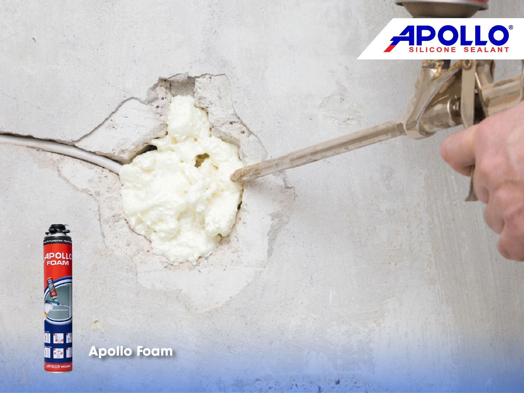 Apollo PU Foam có đặc tính chống ồn, chống rung hiệu quả, phù hợp thi công lỗ mở tường 