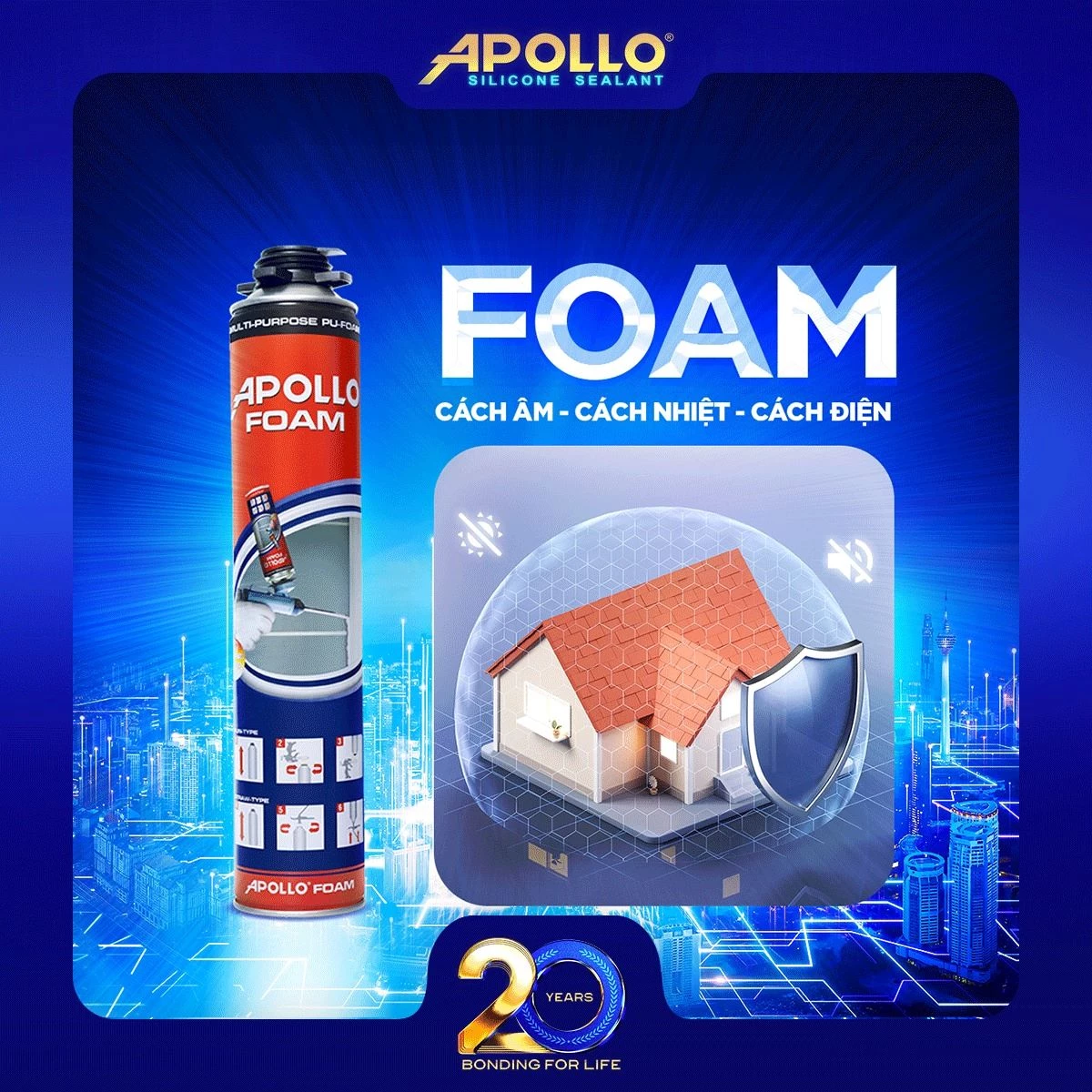 Sản phẩm Apollo PU Foam thích hợp với những khe nứt tường có kích thước lớn hơn 1cm