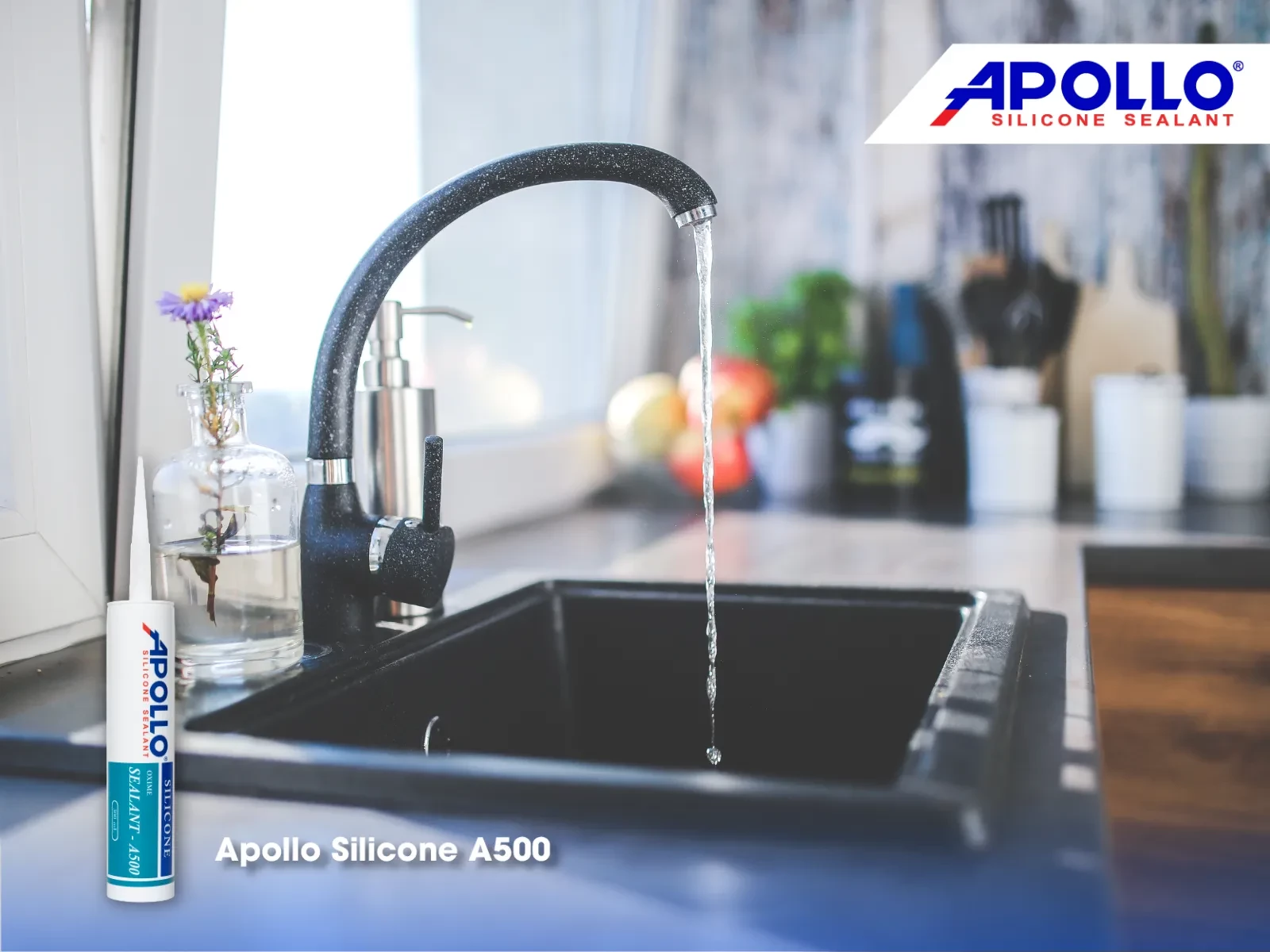 Apollo Silicone A500 sẽ giúp bồn rửa bát không bị rò rỉ nước, chống ẩm mốc cực kỳ tốt