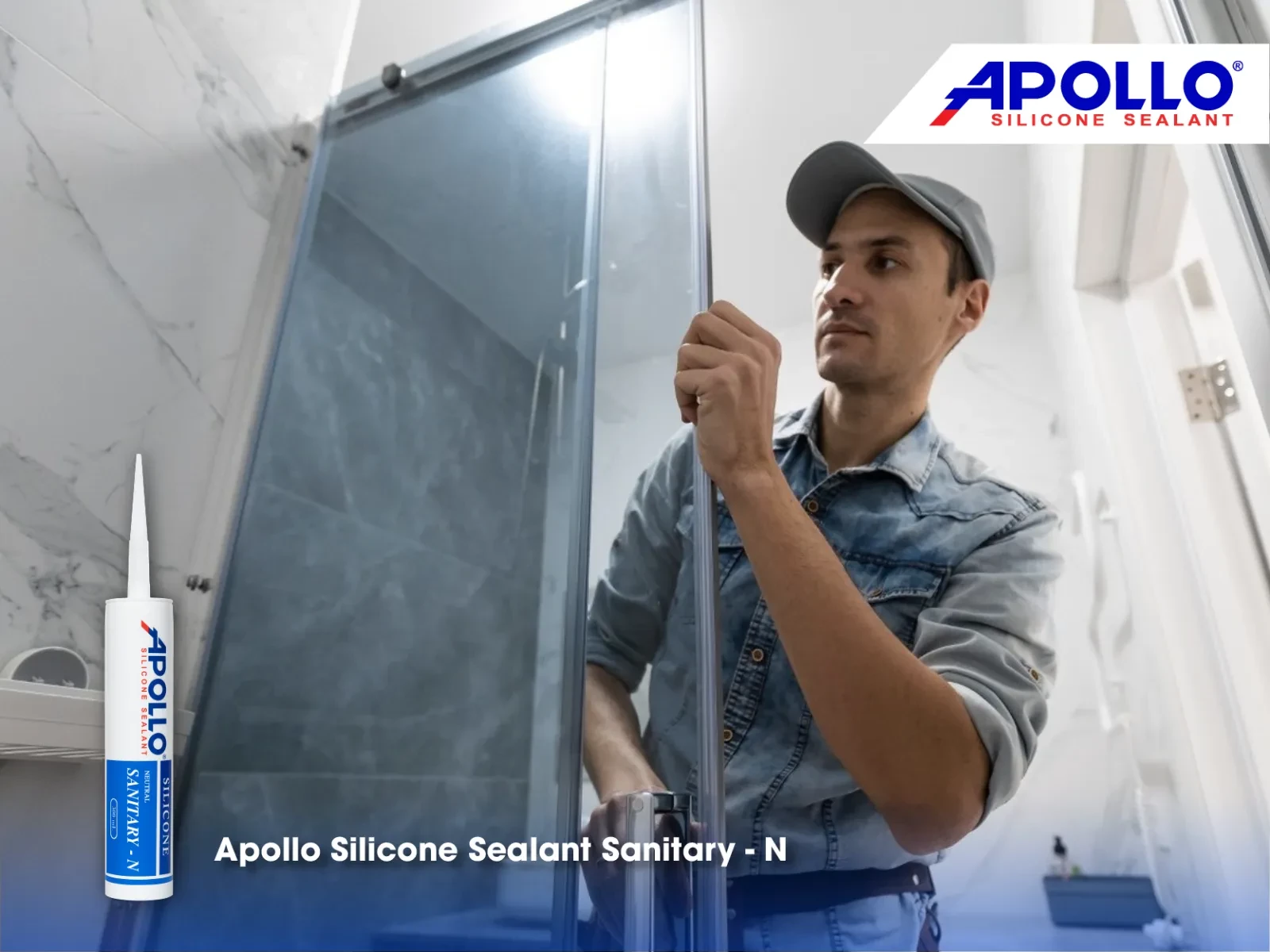 Keo chống thấm Apollo Silicone Sealant Sanitary - N được nhiều thợ thầu tin dùng cho thi công trám vách kính nhà tắm