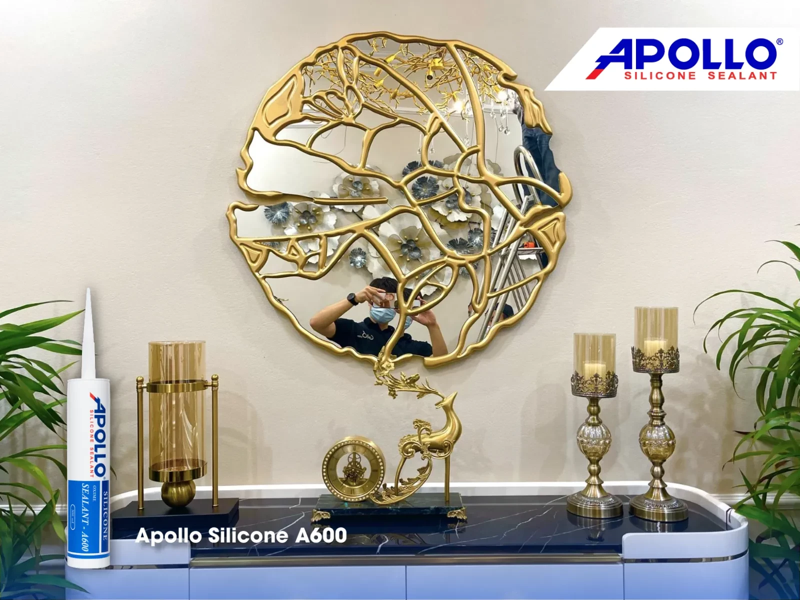 Trám viền gương trang trí với Apollo Silicone A600 sẽ đảm bảo mối nối chịu lực tốt và thẩm mỹ cực cao
