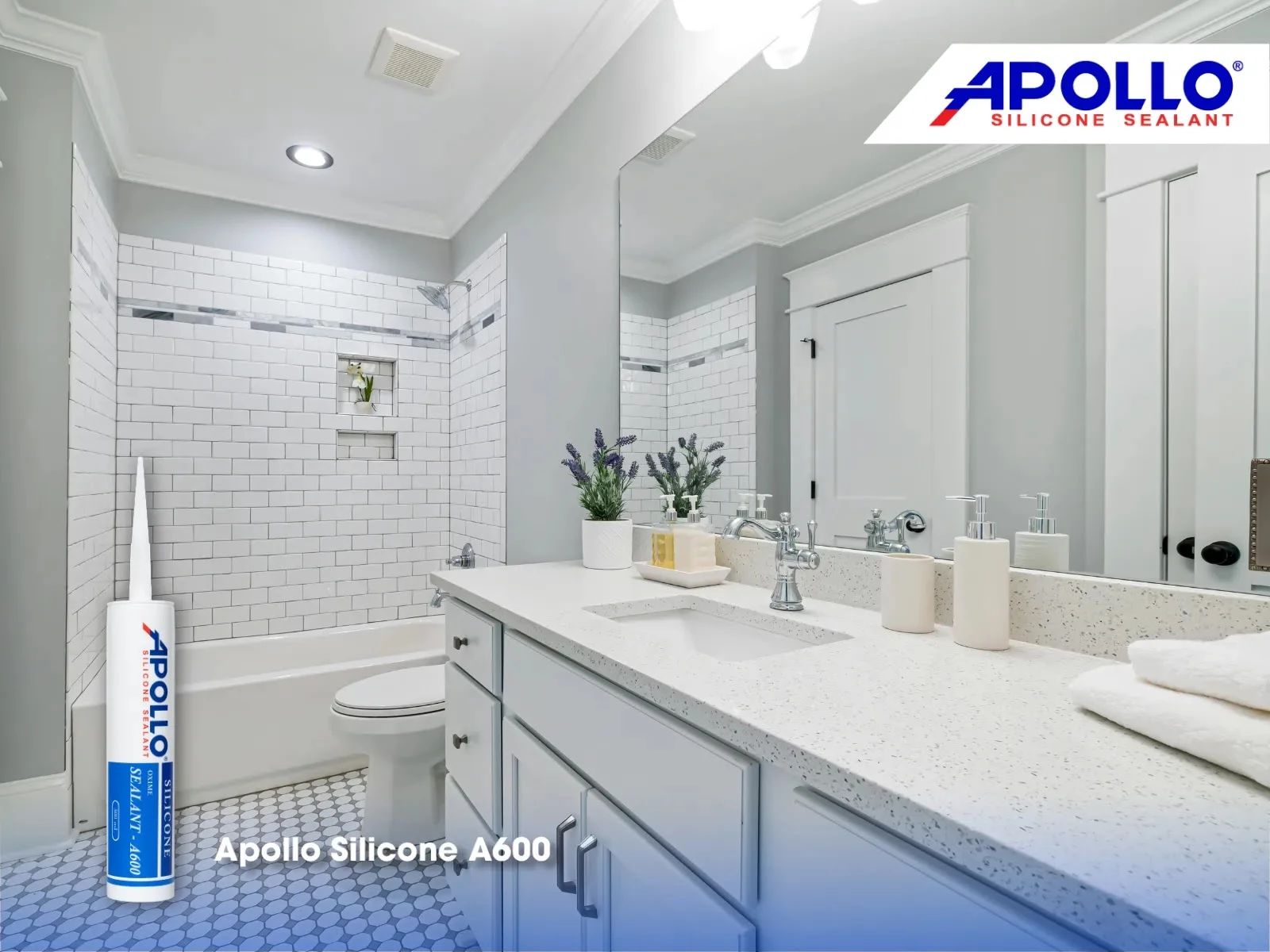 Apollo Silicone A600 sẽ giúp mối nối gương phòng tắm được đảm bảo chắc chắn, đàn hồi và chịu lực tốt