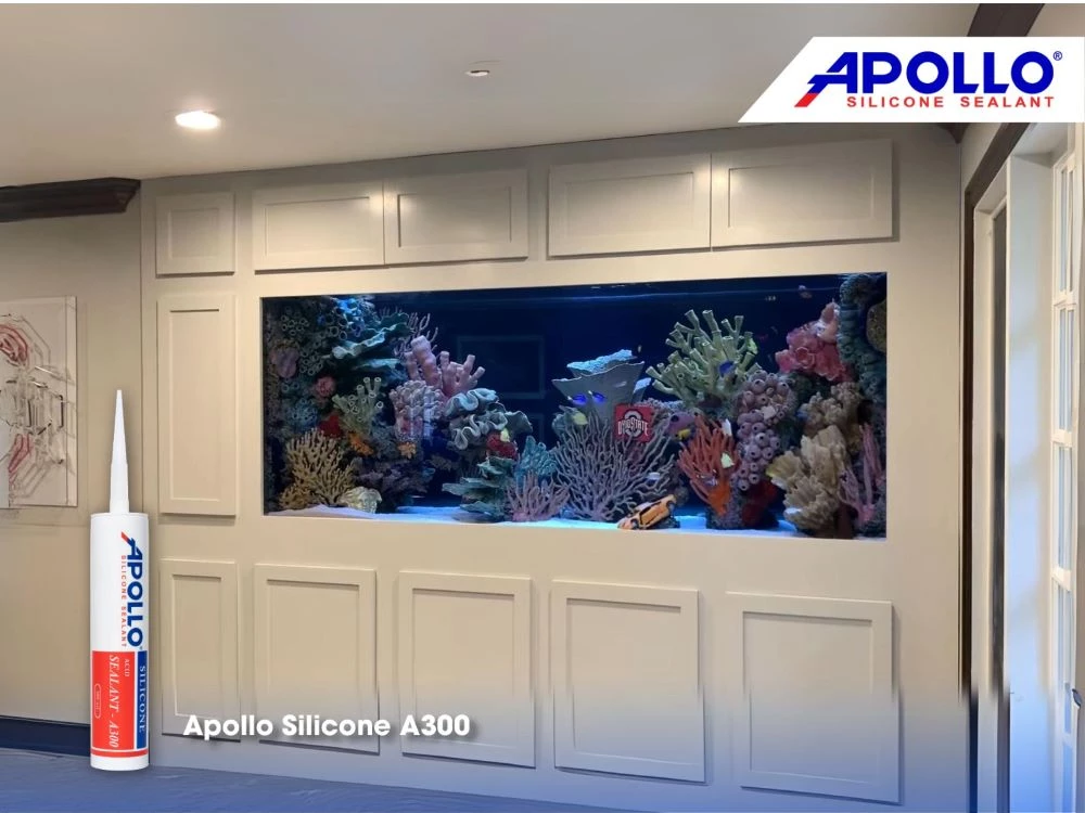 Apollo Silicone A300 có khả năng kháng nước, chống ẩm mang lại giải pháp thi công hồ cá treo tường hiệu quả 